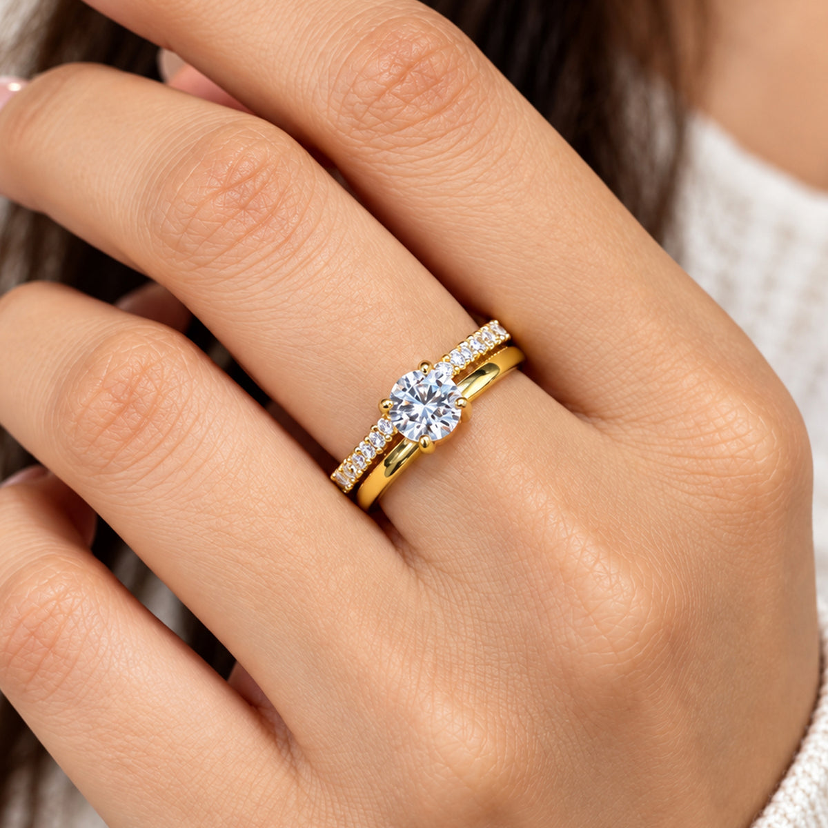Artklim Classic Round-Cut Solitaire Gold-Tone Anti-Tarnish Ring