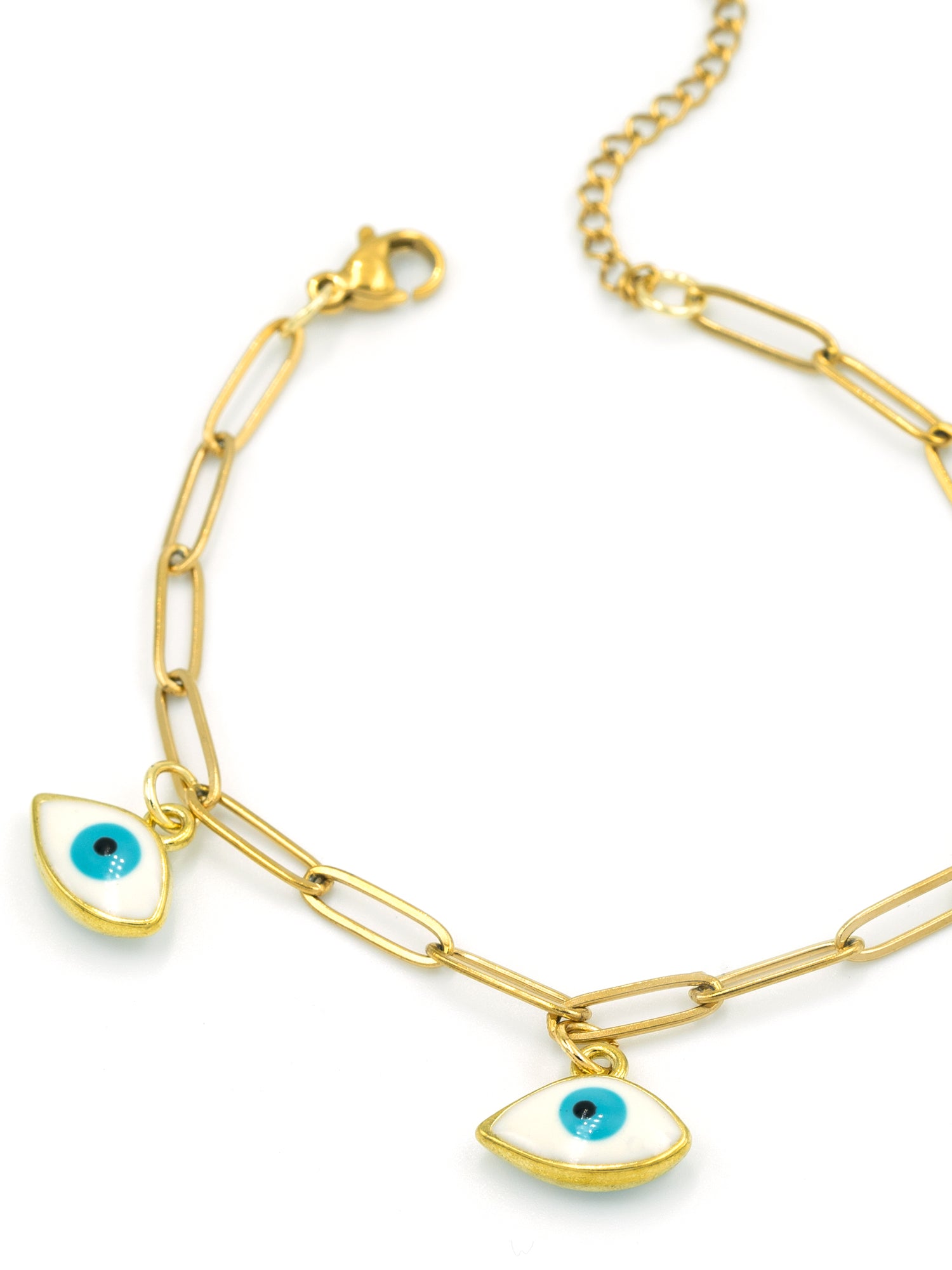 Artklim Gold Plated Anti Tarnish White Evil Eye Chain Bracelet