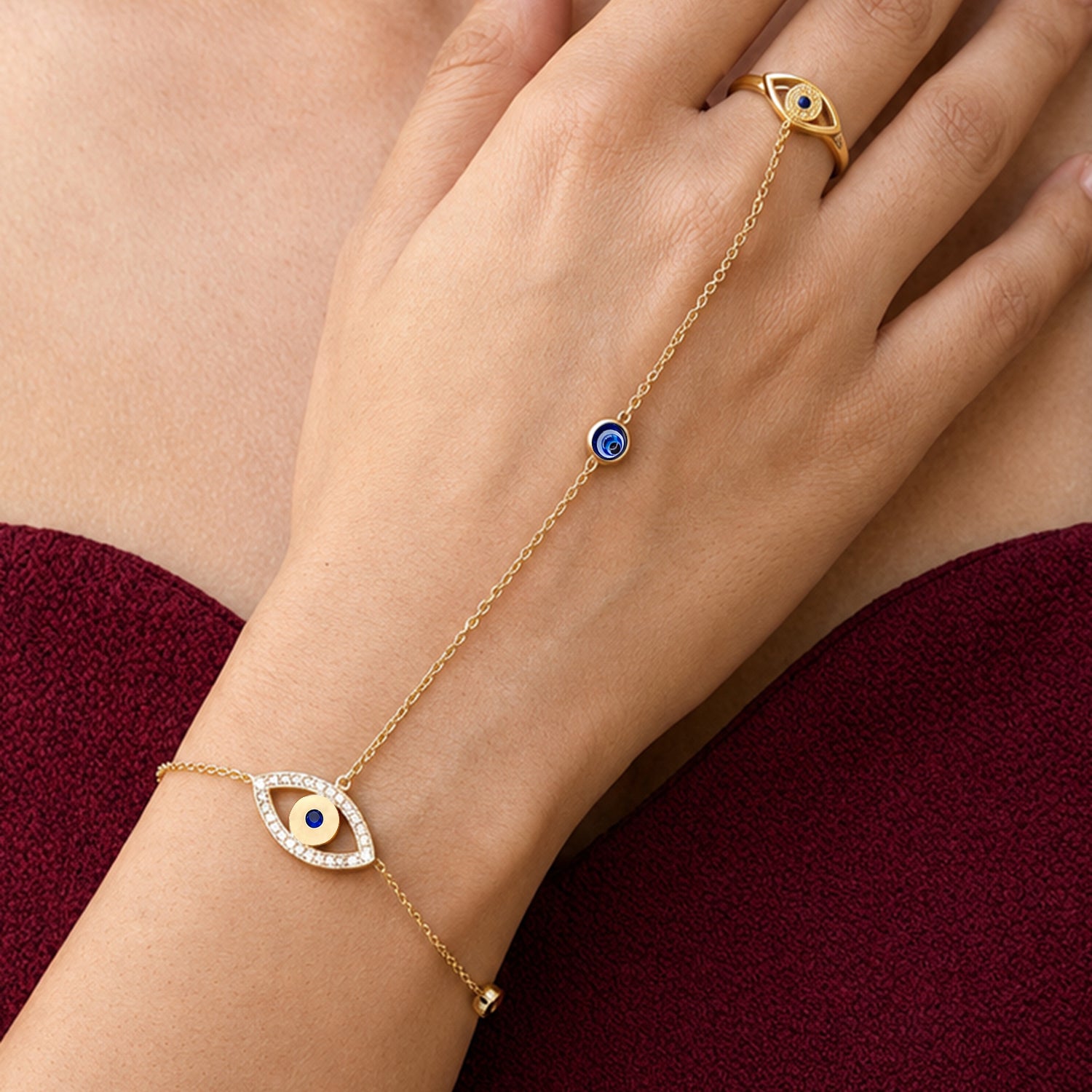 Artklim Evil Eye Charm Anti-Tarnish Ring Bracelet