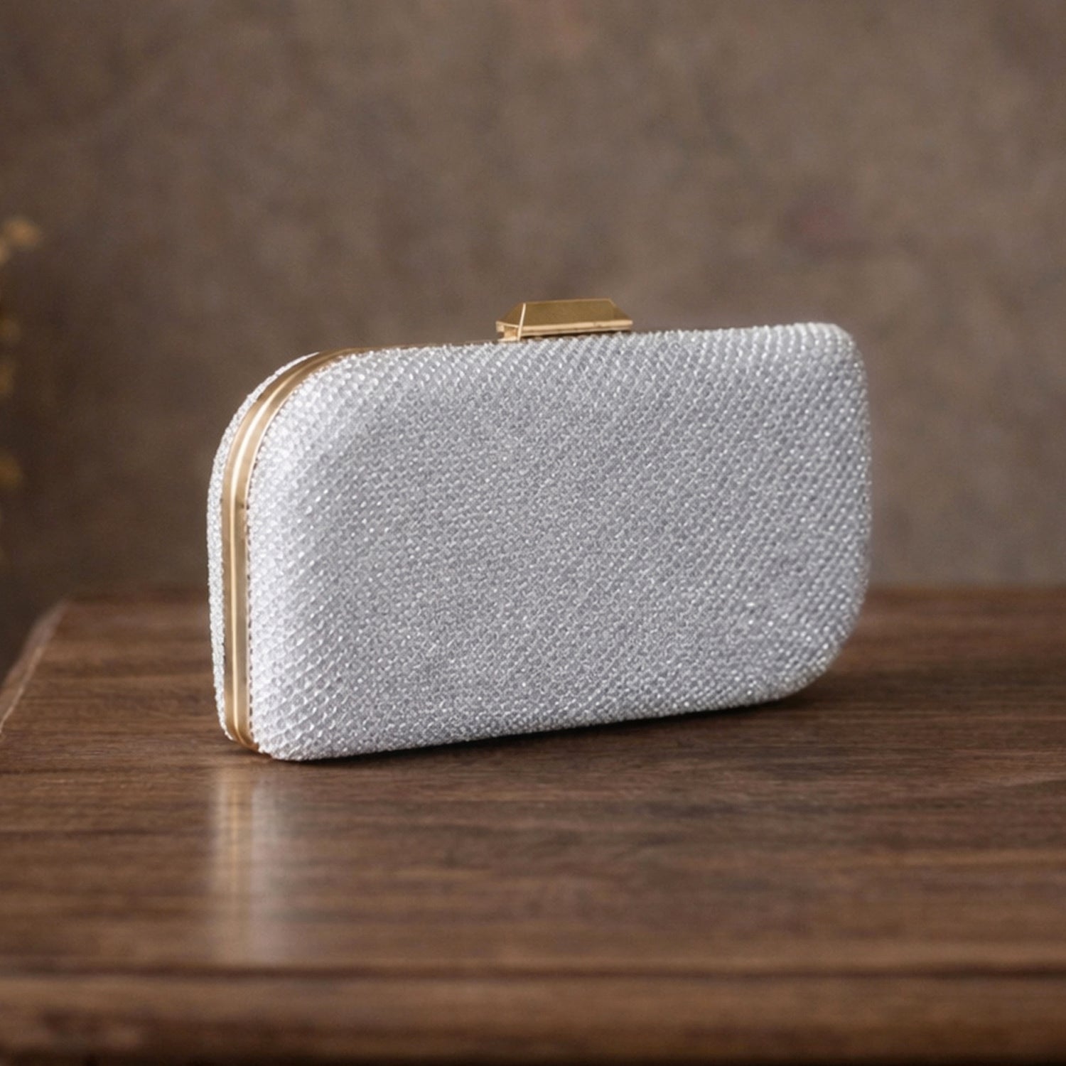 Artklim Silver Glitter Embroidery Clutch