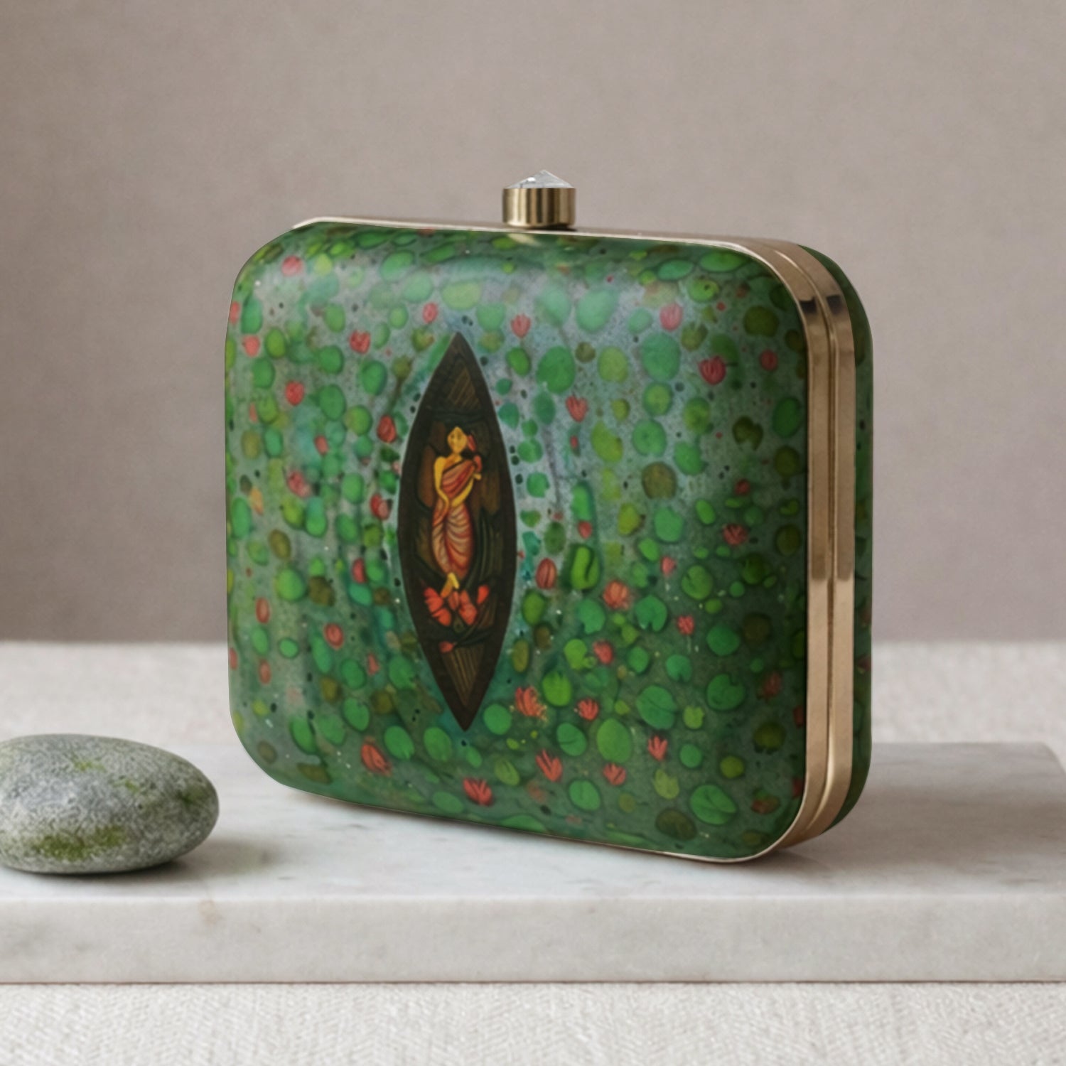 Artklim Green Serenity Printed Clutch