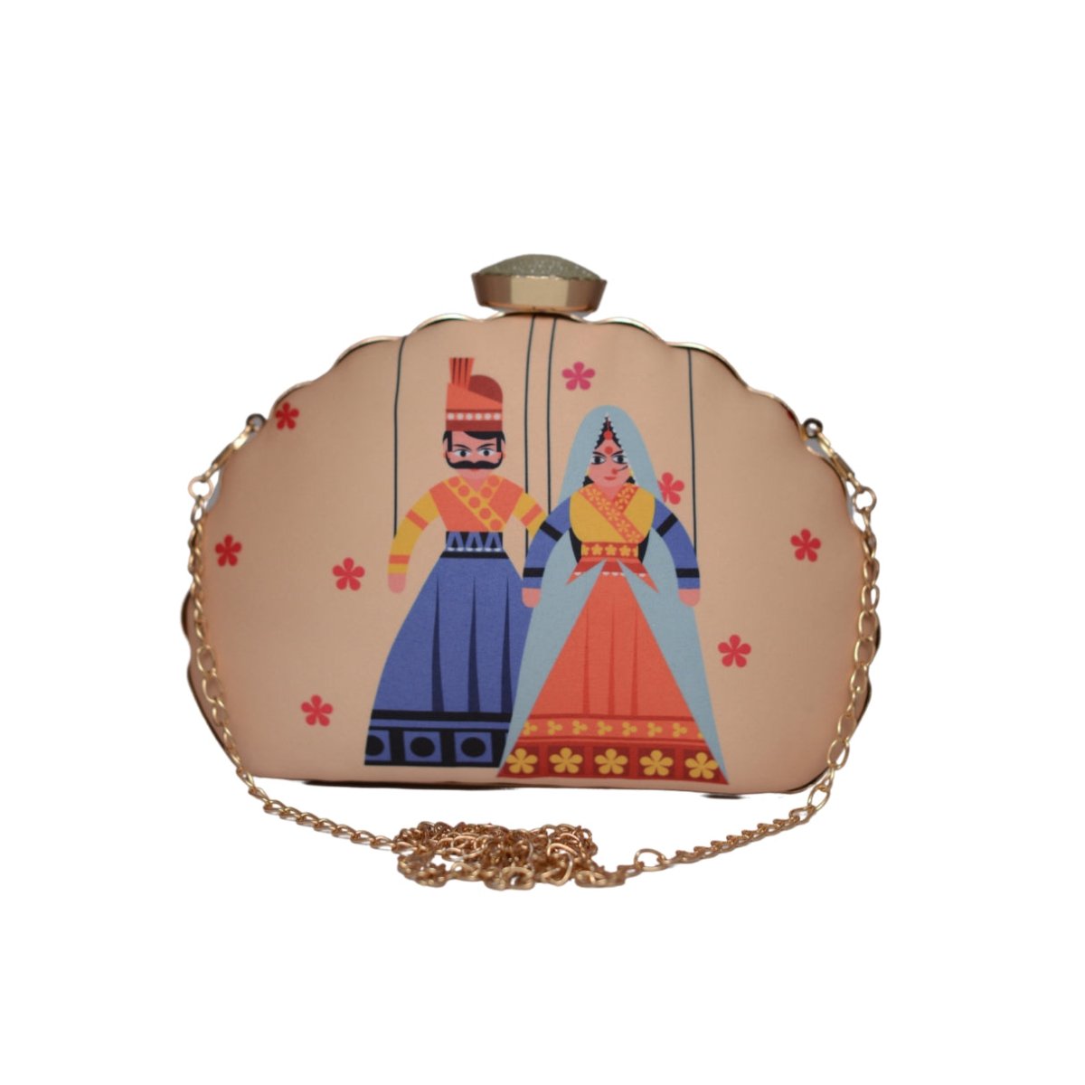 Artklim Indian Puppet Printed D-shape Clutch