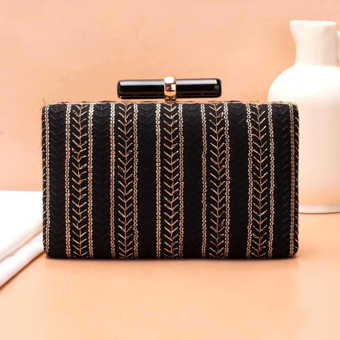 Artklim Black Base Threadwork Embroidery Clutch