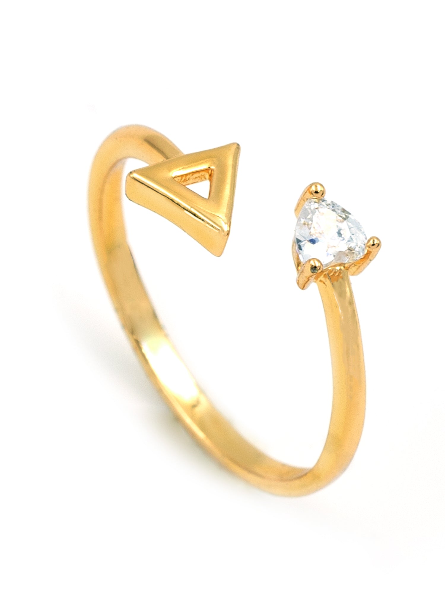 Artklim Gold-Plated Triangle and Teardrop Crystal Anti Tarnish Ring