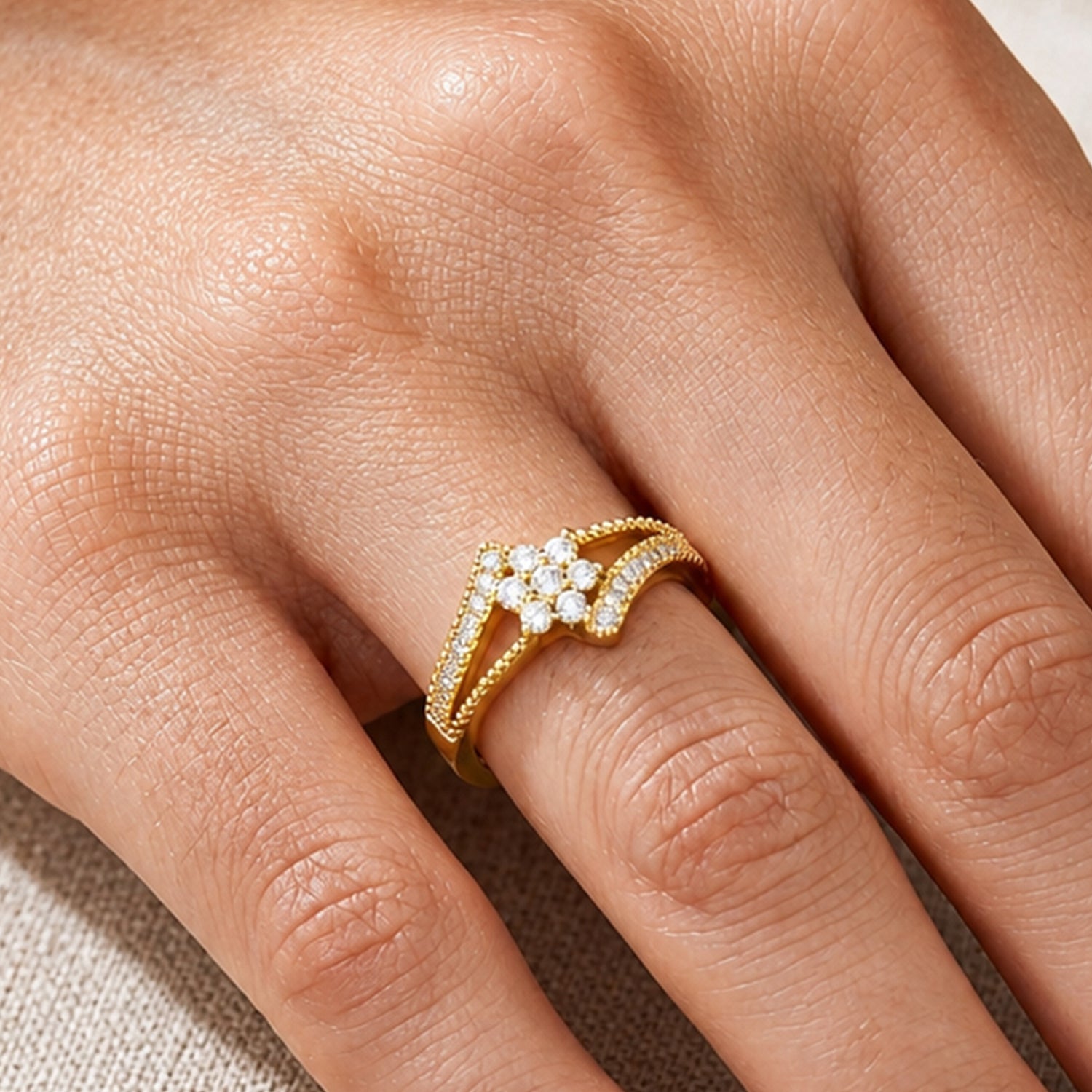 Artklim Floral Cluster Adjustable Gold Anti-Tarnish Ring