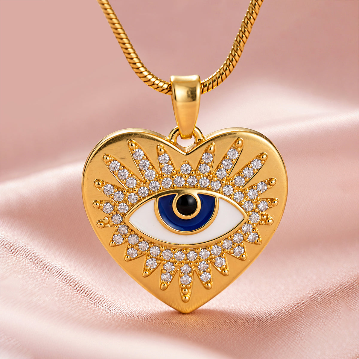Artklim Elegant Evil Eye Heart Crystal Cut Anti-Tarnish Pendant Necklace