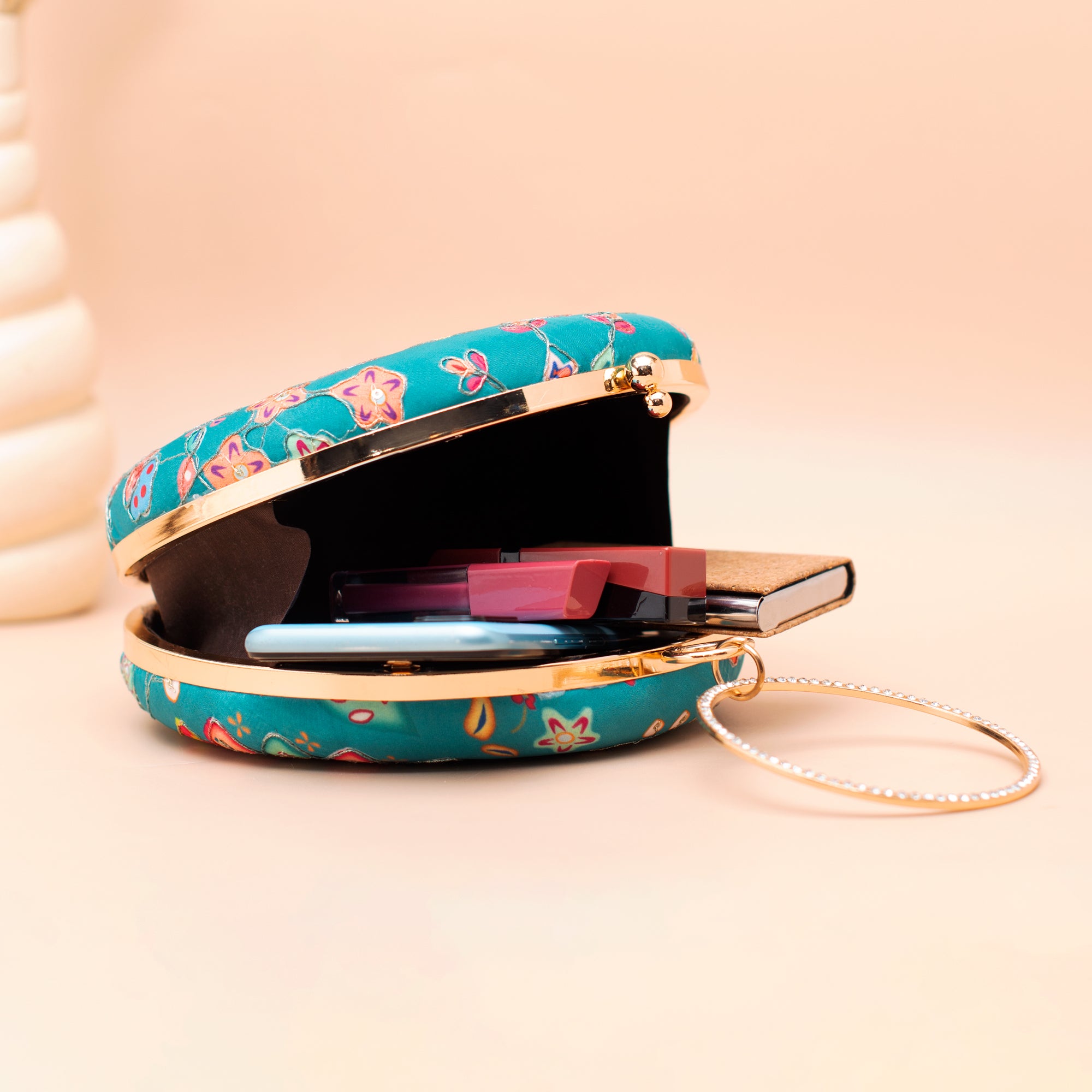 Artklim Aqua Bloom Artistry Embroidered Clutch