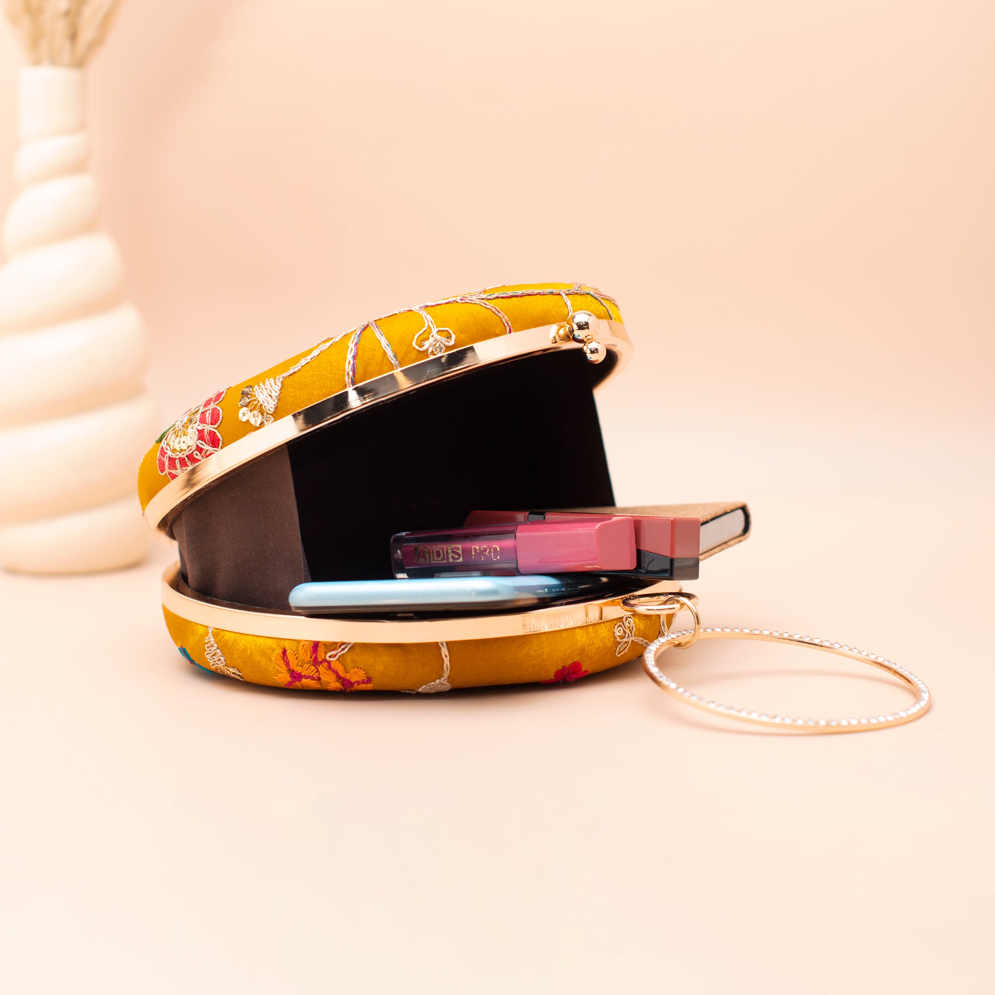 Artklim Mustard Multi-Color Embroidered Clutch