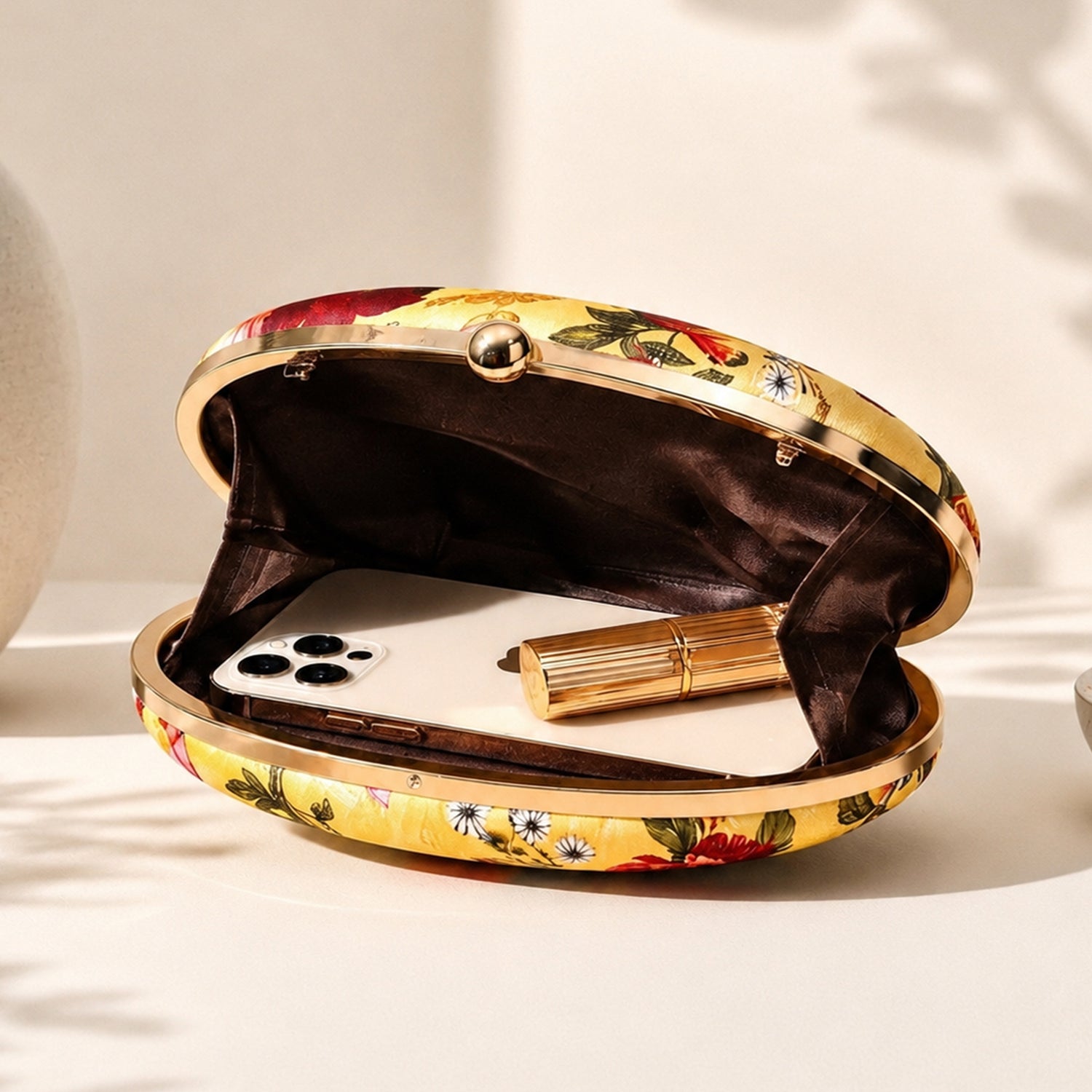 Artklim Floral Bird & Butterfly Printed Oval Clutch