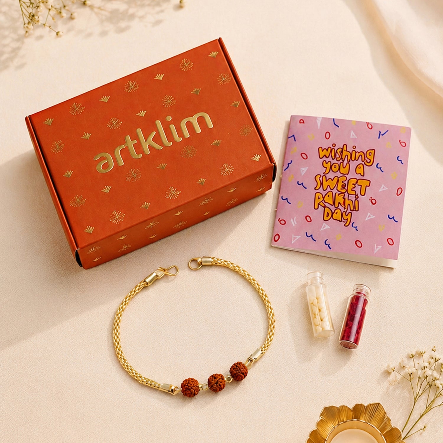 Artklim Divine Rudraksha Bead Rakhi with Gold-Tone Chain