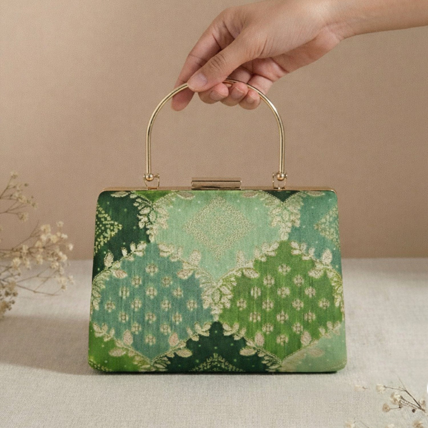 Artklim Classic Green Ethnic Embroidered Clutch