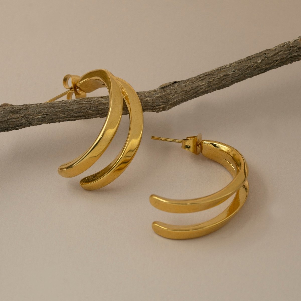 Artklim Gold Plated Double Circle Hoop Earrings