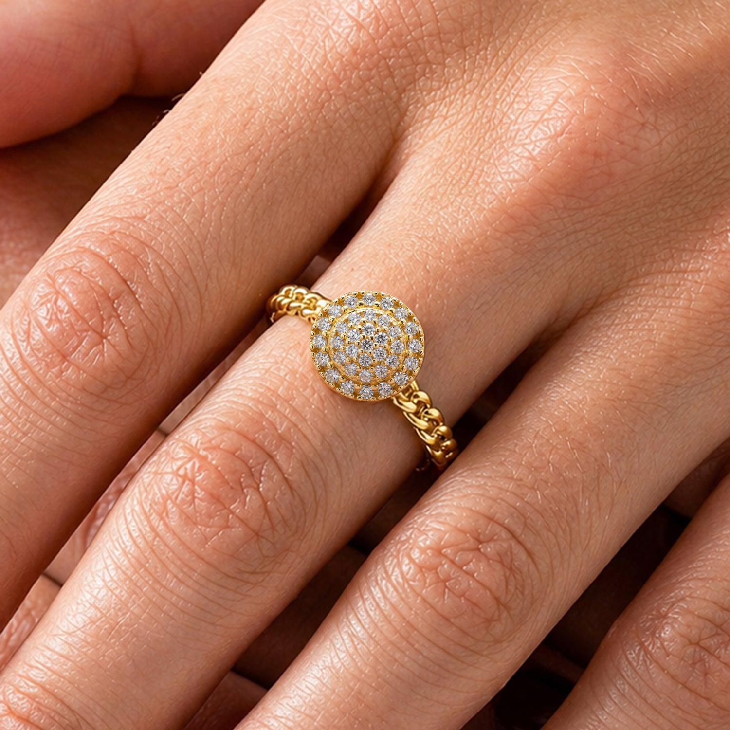Artklim Classic Round Halo Gold Anti-Tarnish Ring