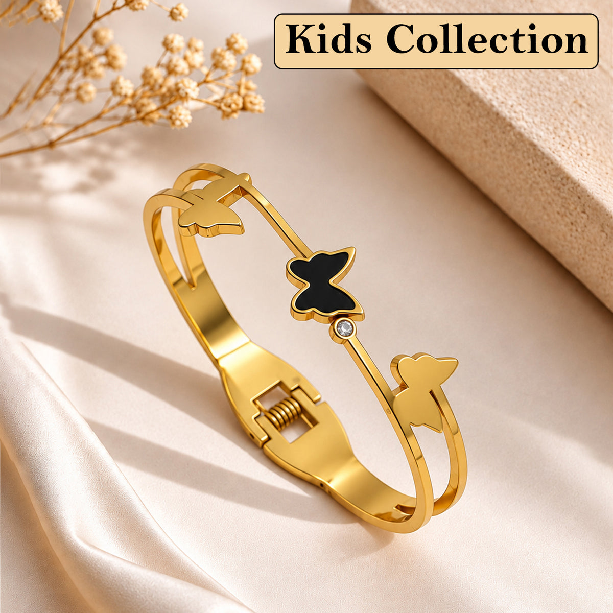 Artklim Luxe Butterfly Charm Gold-Tone Anti-Tarnish Kids Bracelet