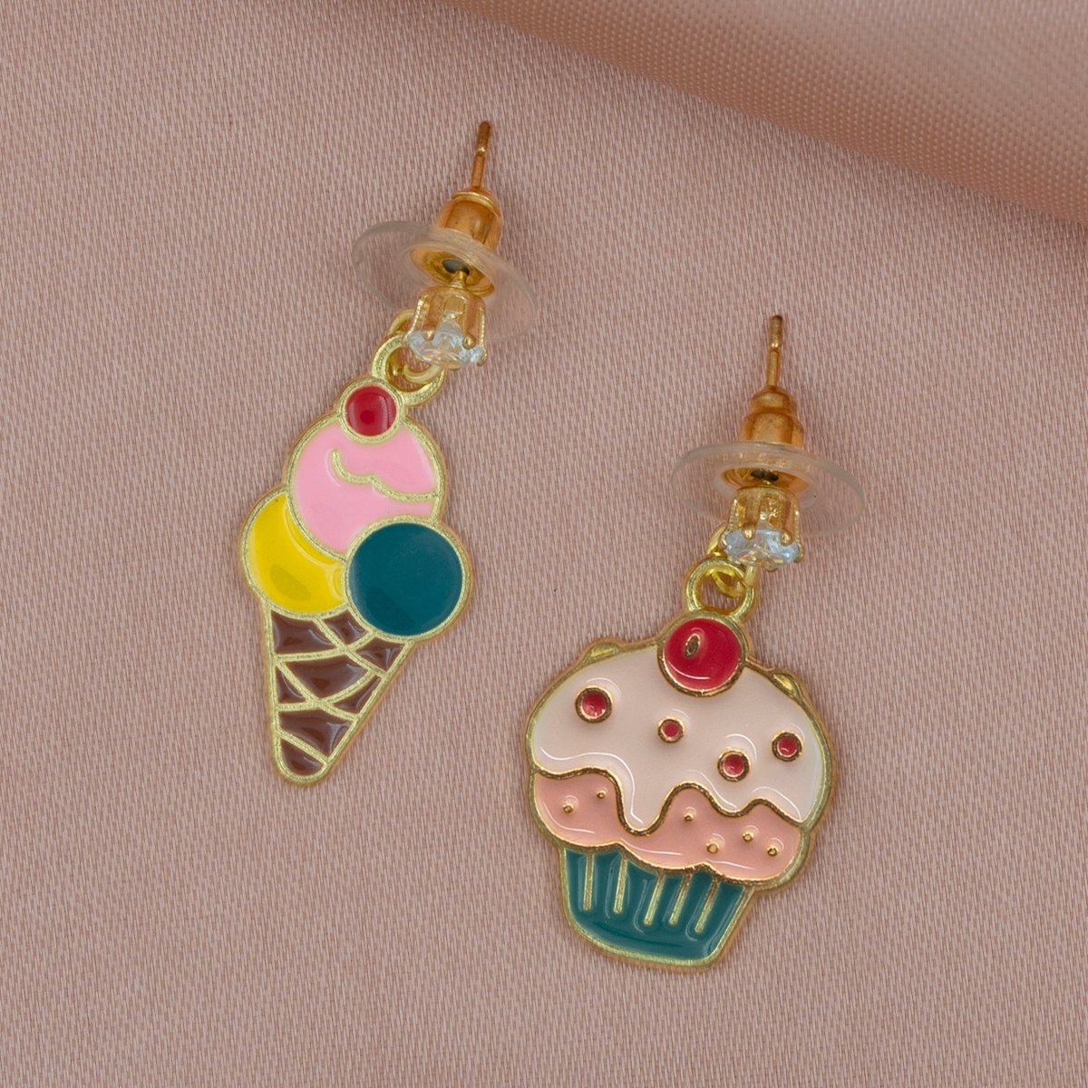 Artklim Cupcake And Ice- Cream Mismatched Drop Earrings