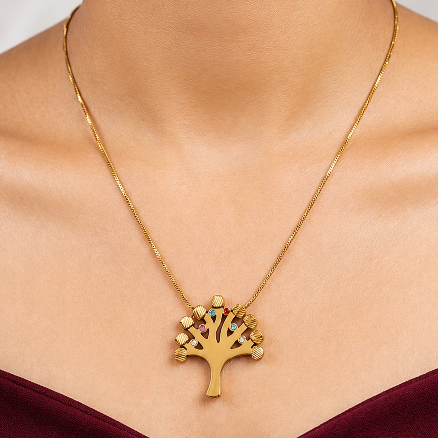 Artklim Crystal Tree of Life Gold Chain Anti-Tarnish Necklace
