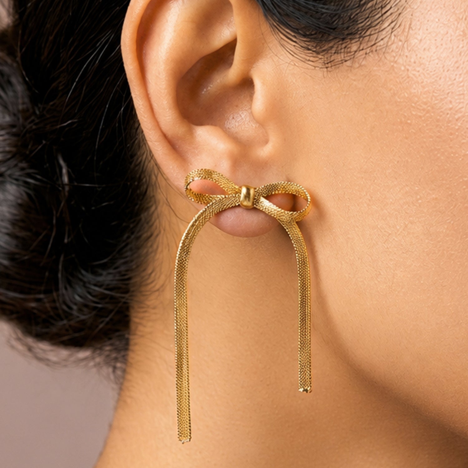 Artklim Elegant Bow Ribbon Tassel Anti-Tarnish Earring