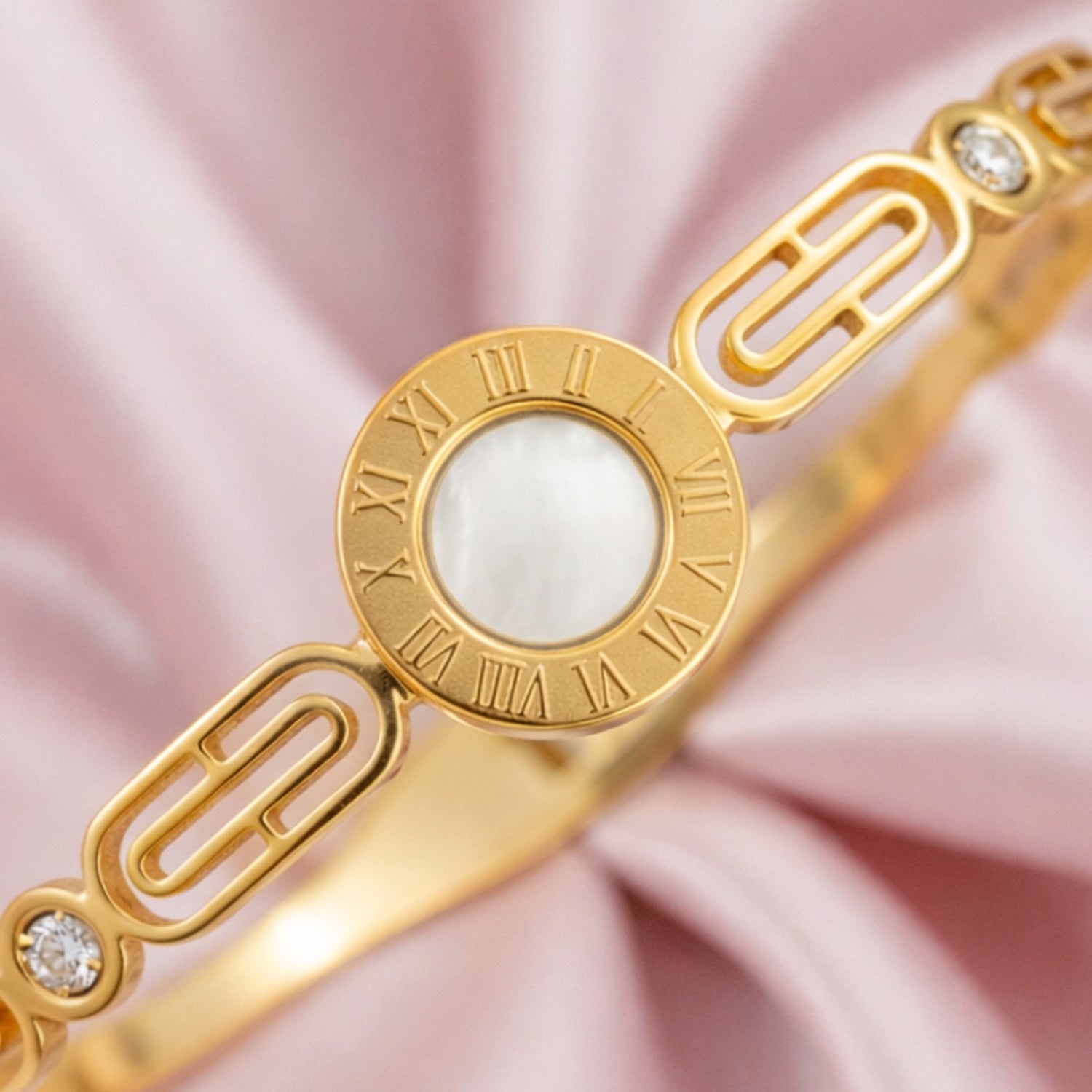 Artklim Gold Plated Roman Numeral Pearl Anti-Tarnish Bangle Bracelet