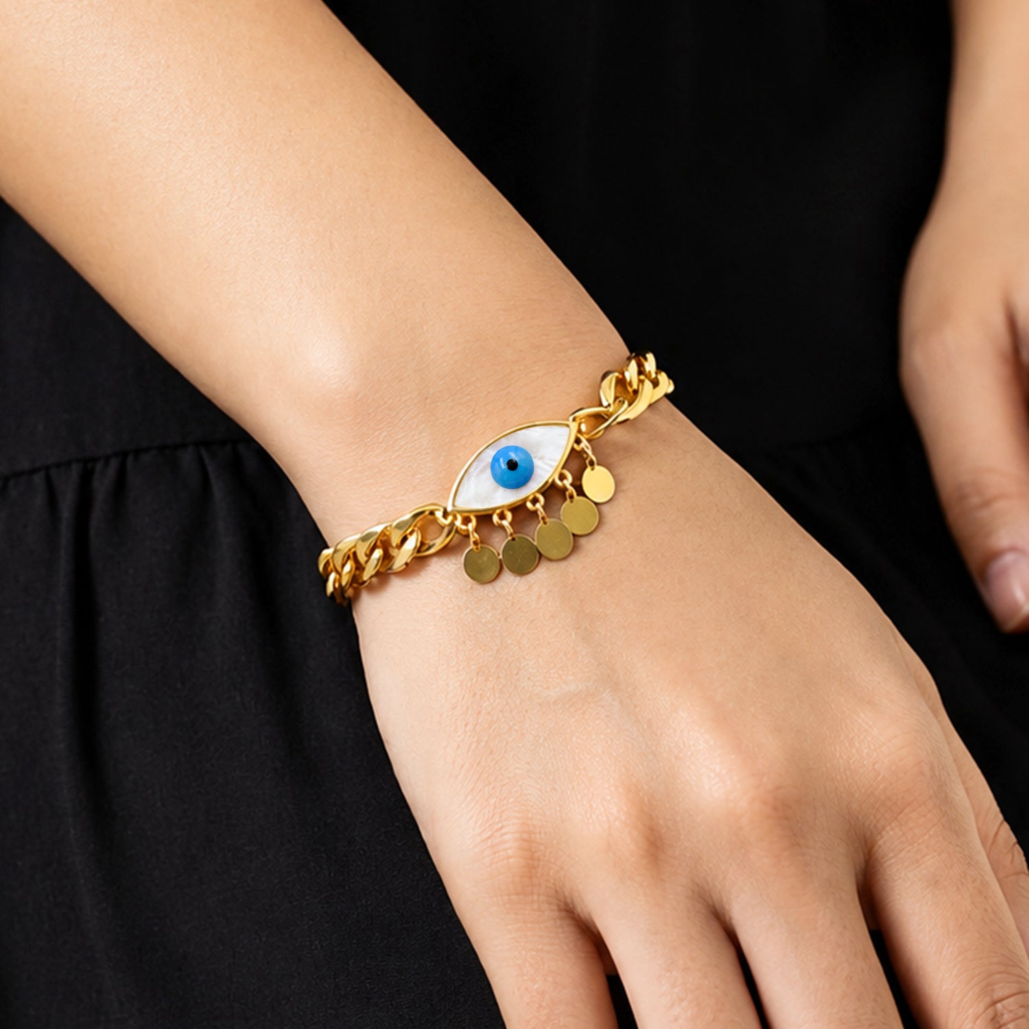 Artklim Evil Eye Charm Gold Chain Bracelet Anti-Tarnish Bracelet