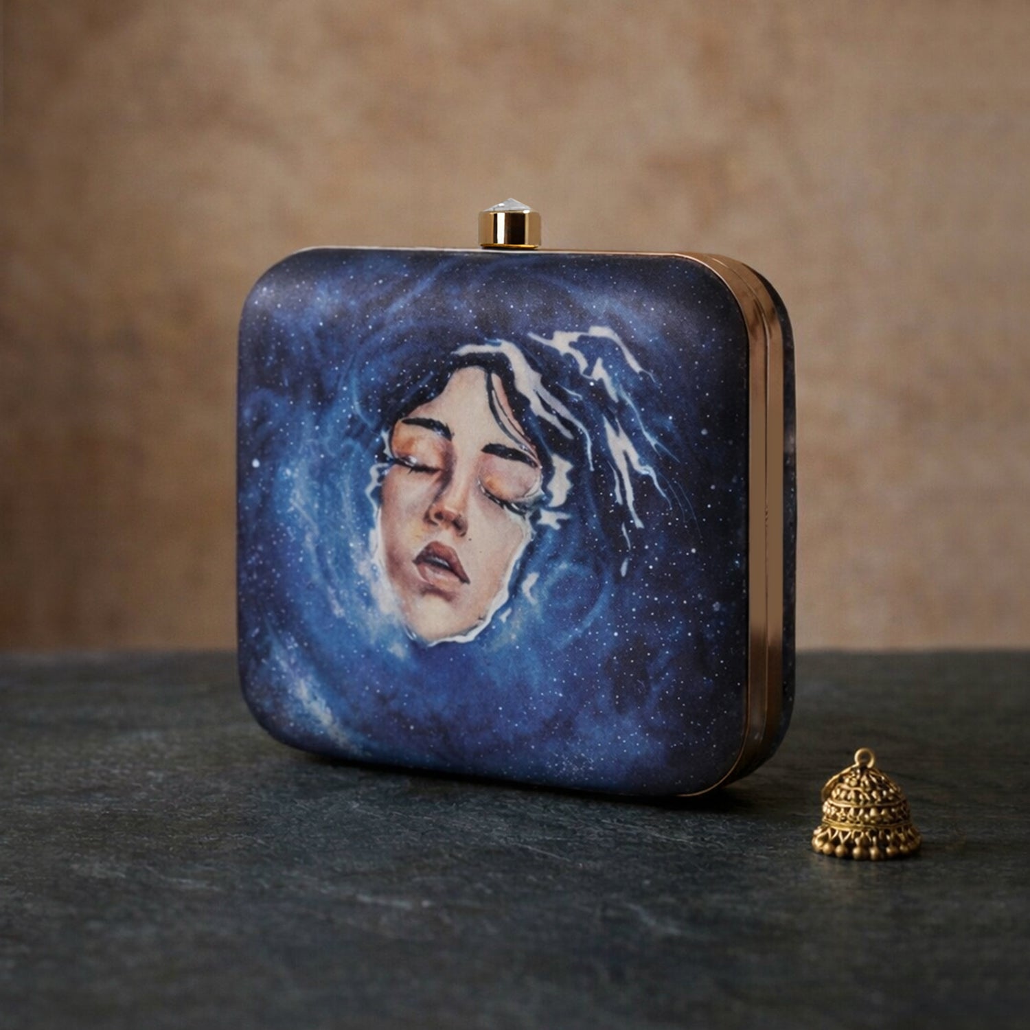 Artklim Mystery Blue Printed Clutch