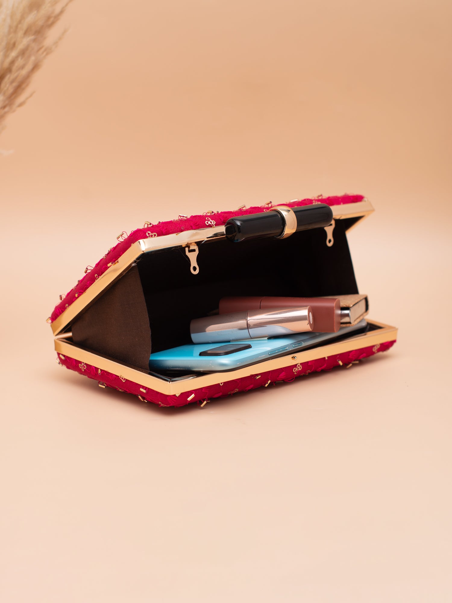 Artklim Golden Glam Maroon Embroidery Clutch