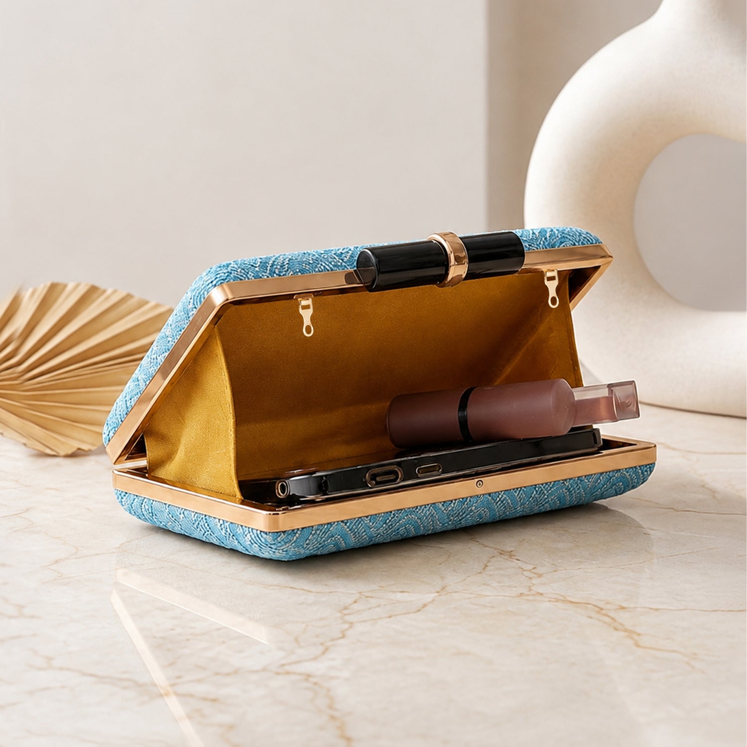 Artklim Blue Textured Embroidery Clutch
