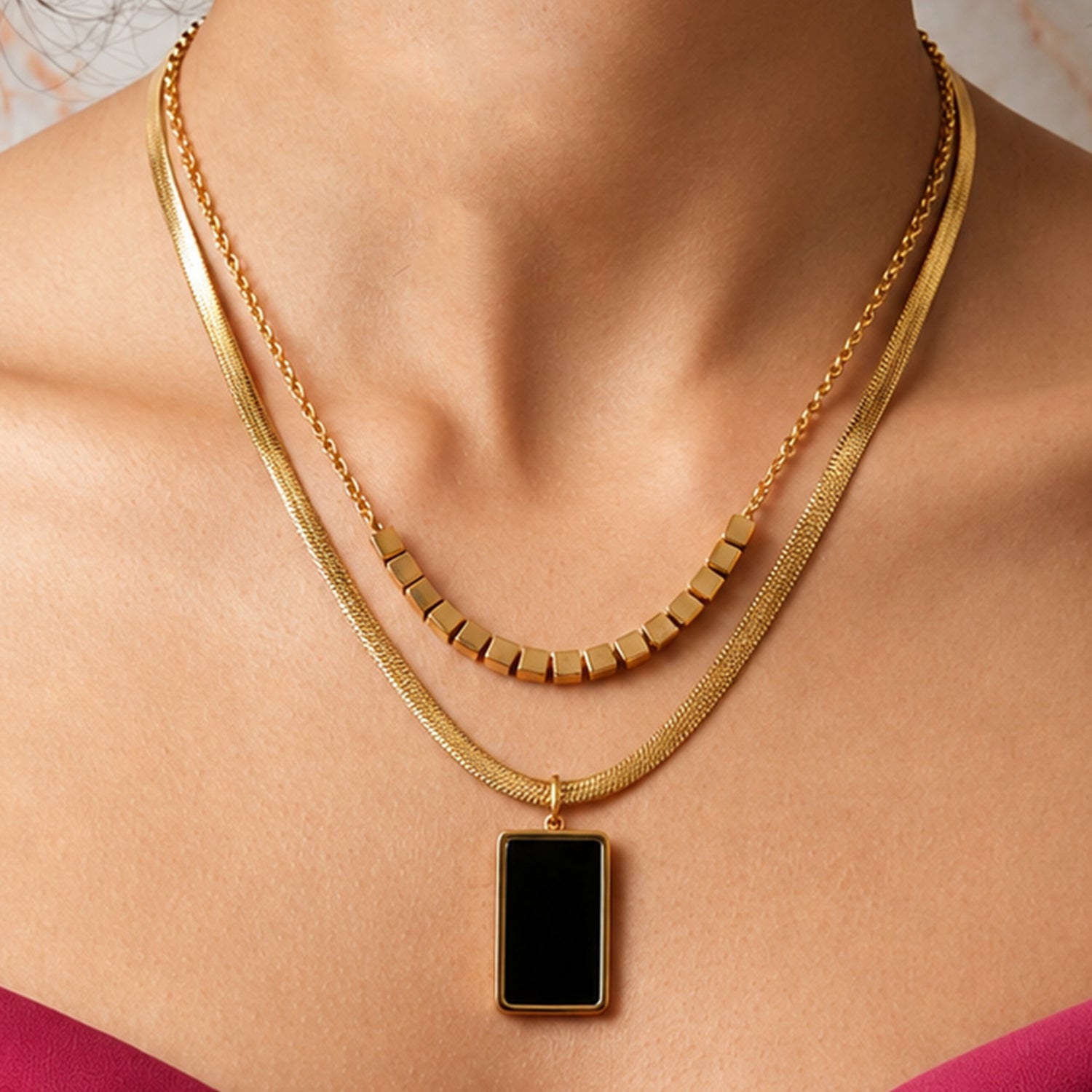 Artklim Geometric Layered Gold Anti-tarnish Necklace