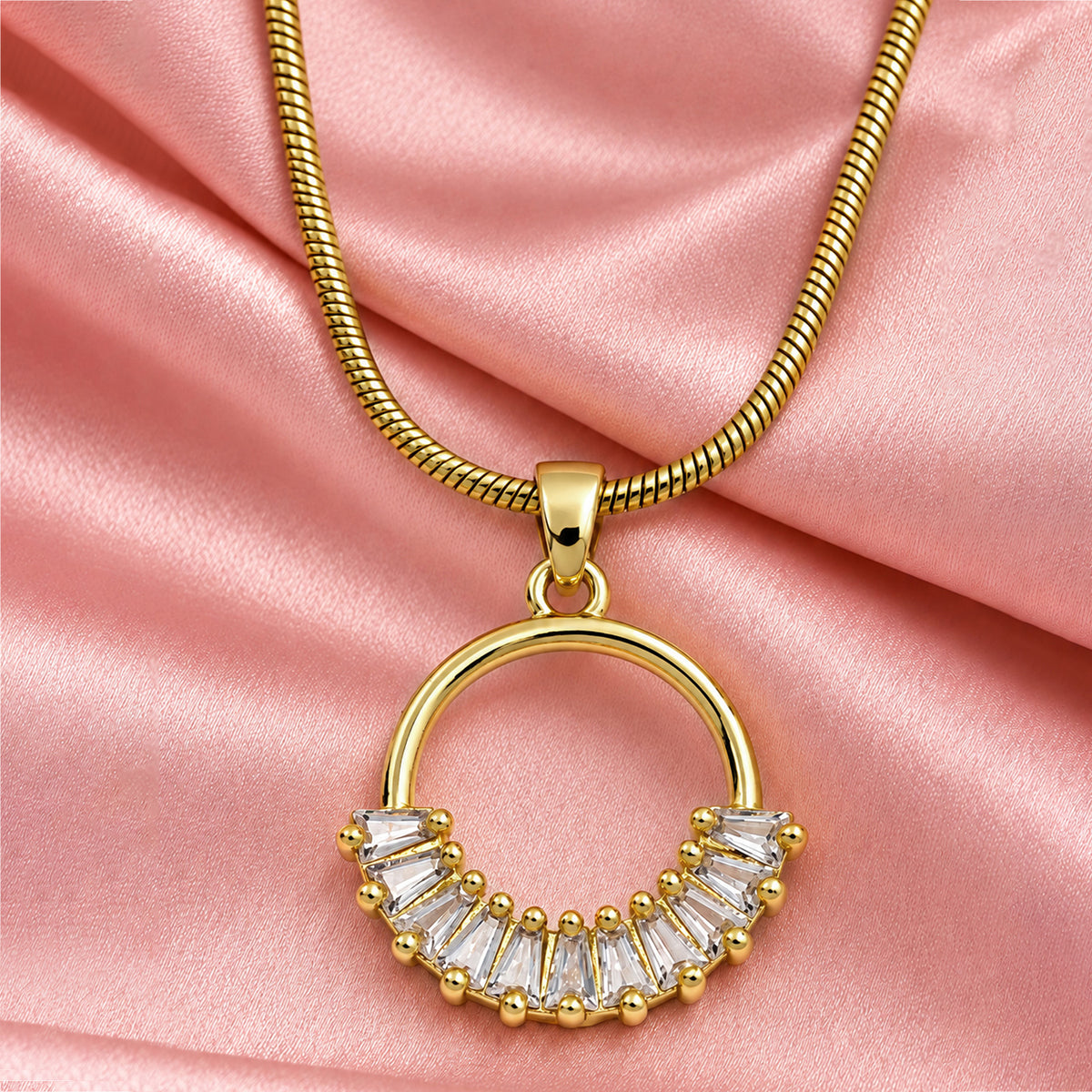 Artklim Luxe Baguette Crystal Halo Gold-Tone Anti-Tarnish Pendant Necklace