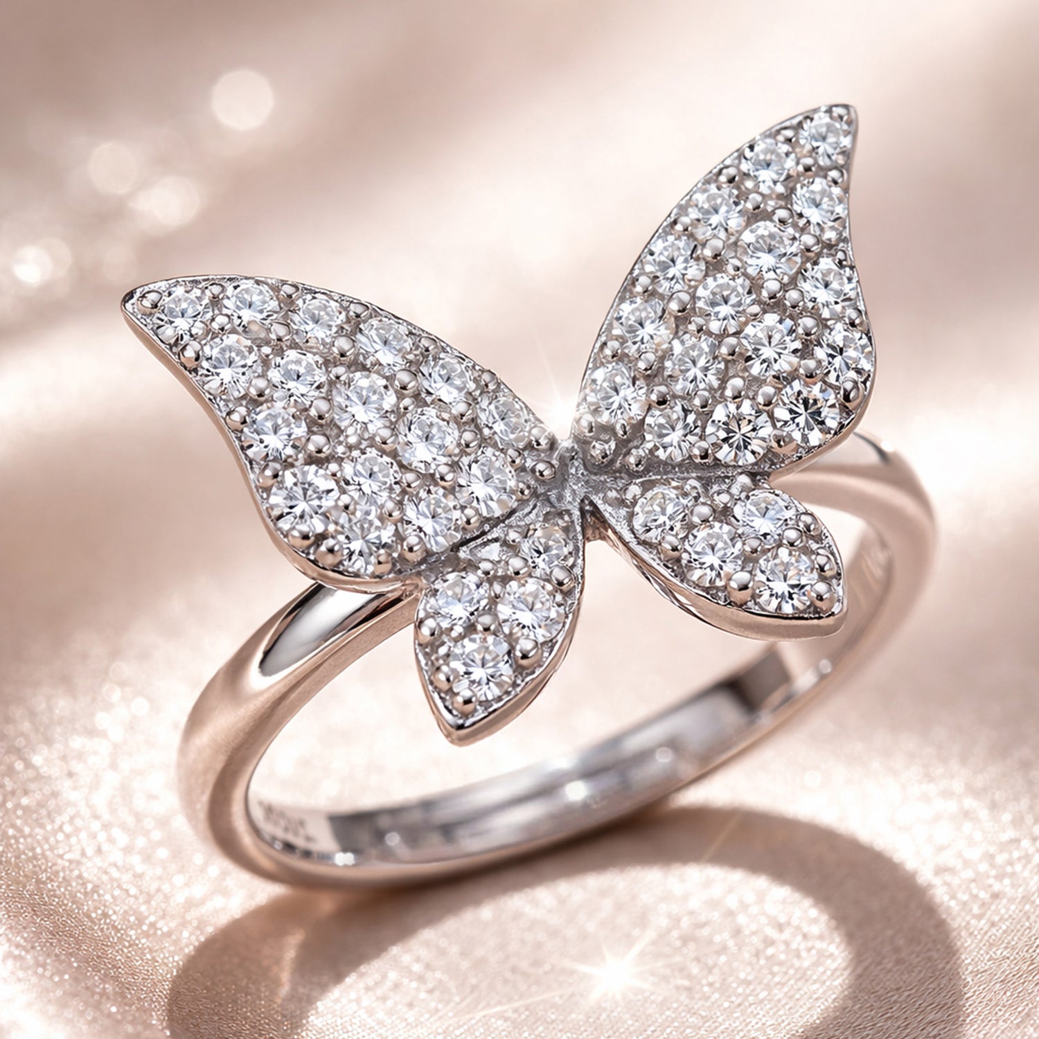 Artklim Sliver- Tone Shimmer Butterfly Anti-Tarnish Ring