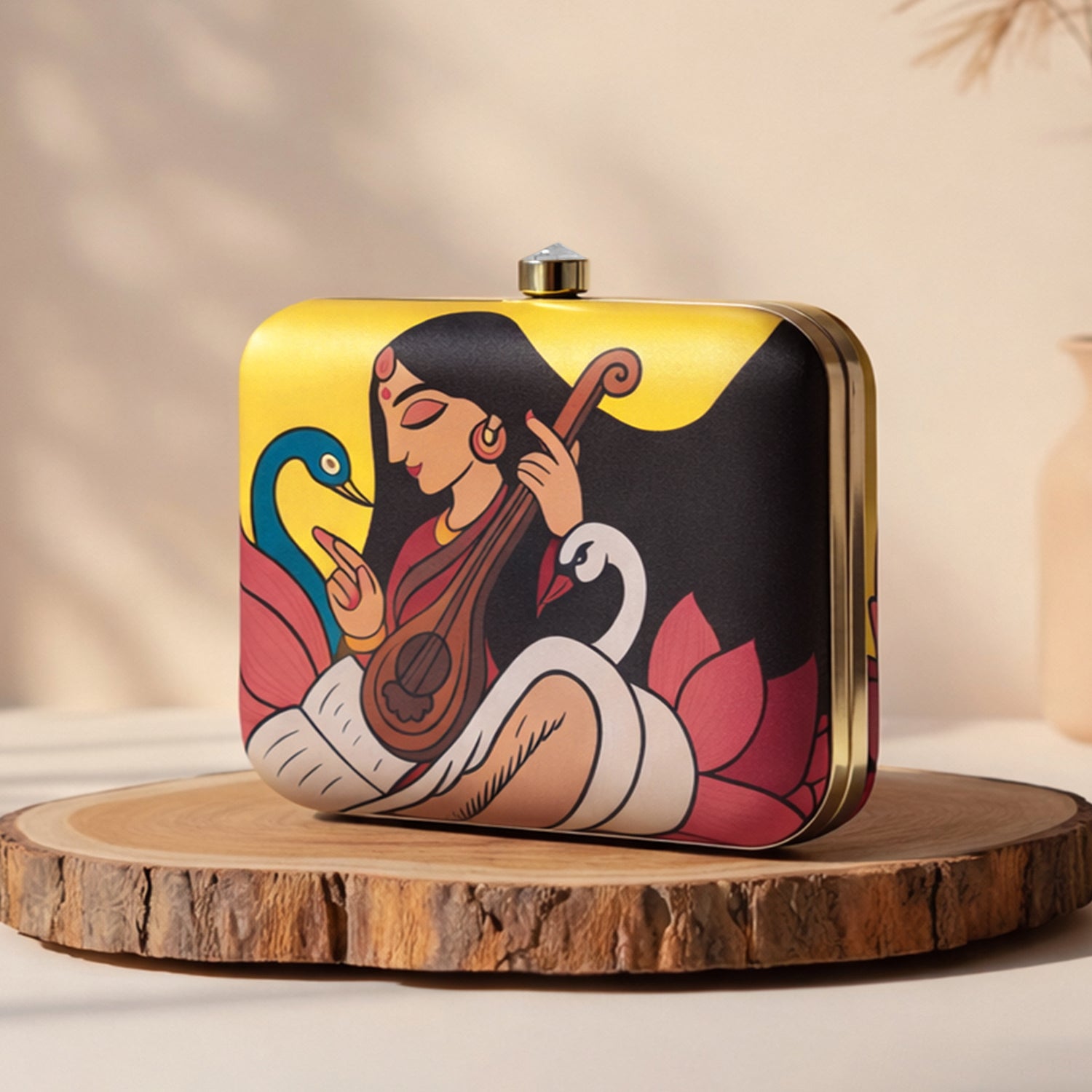 Artklim Maa Saraswati With Veena Printed Clutch