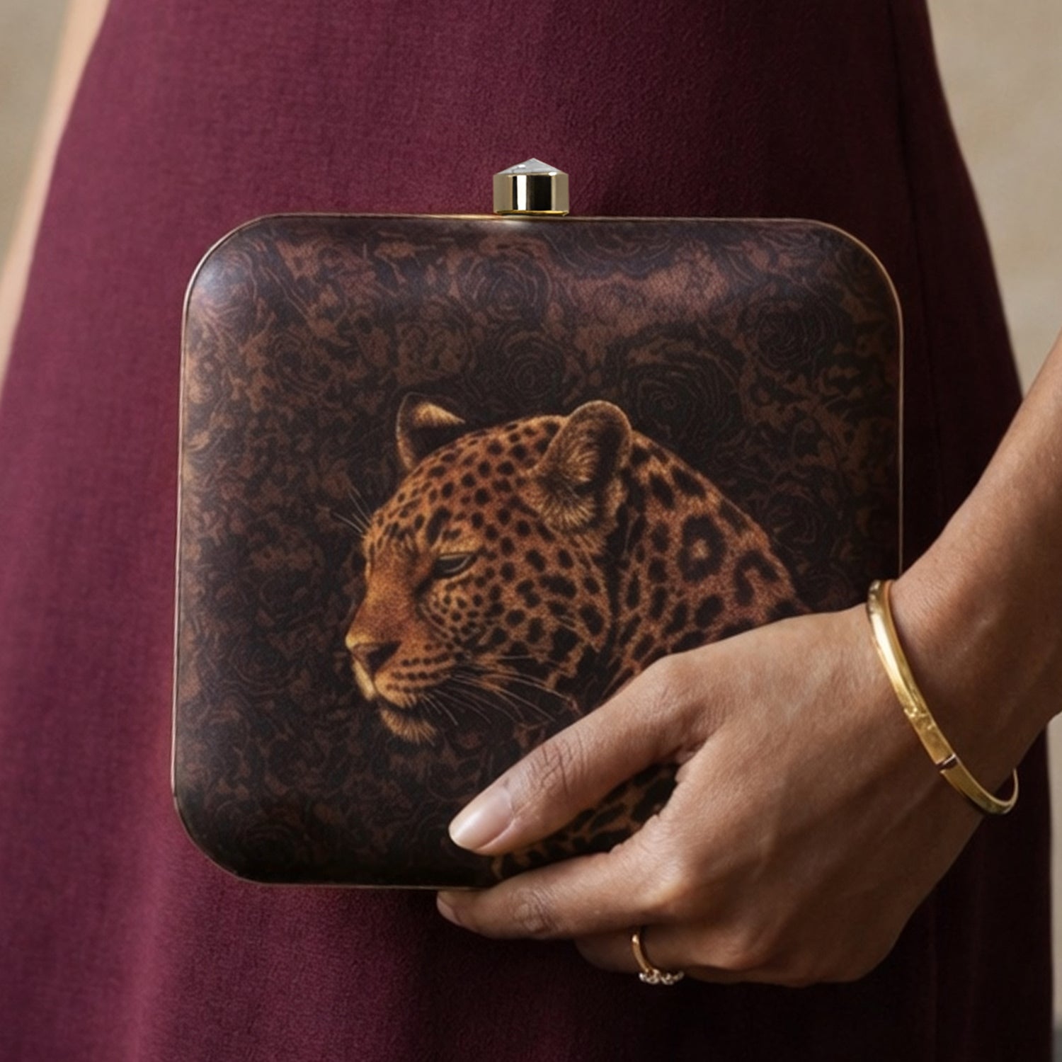 Artklim Midnight Leopard Royal Printed Clutch