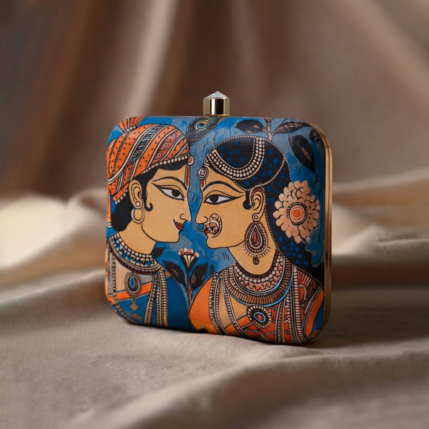 Madhubani Radha Krishna Printed Clutch