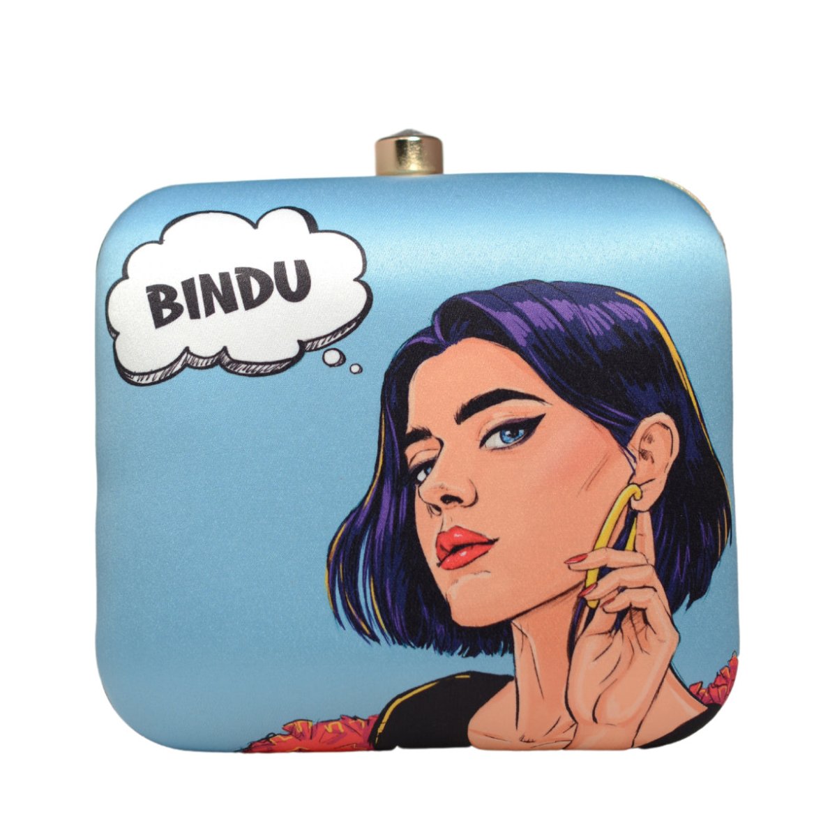 Sky Blue Based Customised Name Clutch