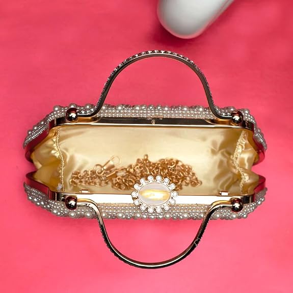 Artklim Pearl Embellished Elegant Clutch Bag