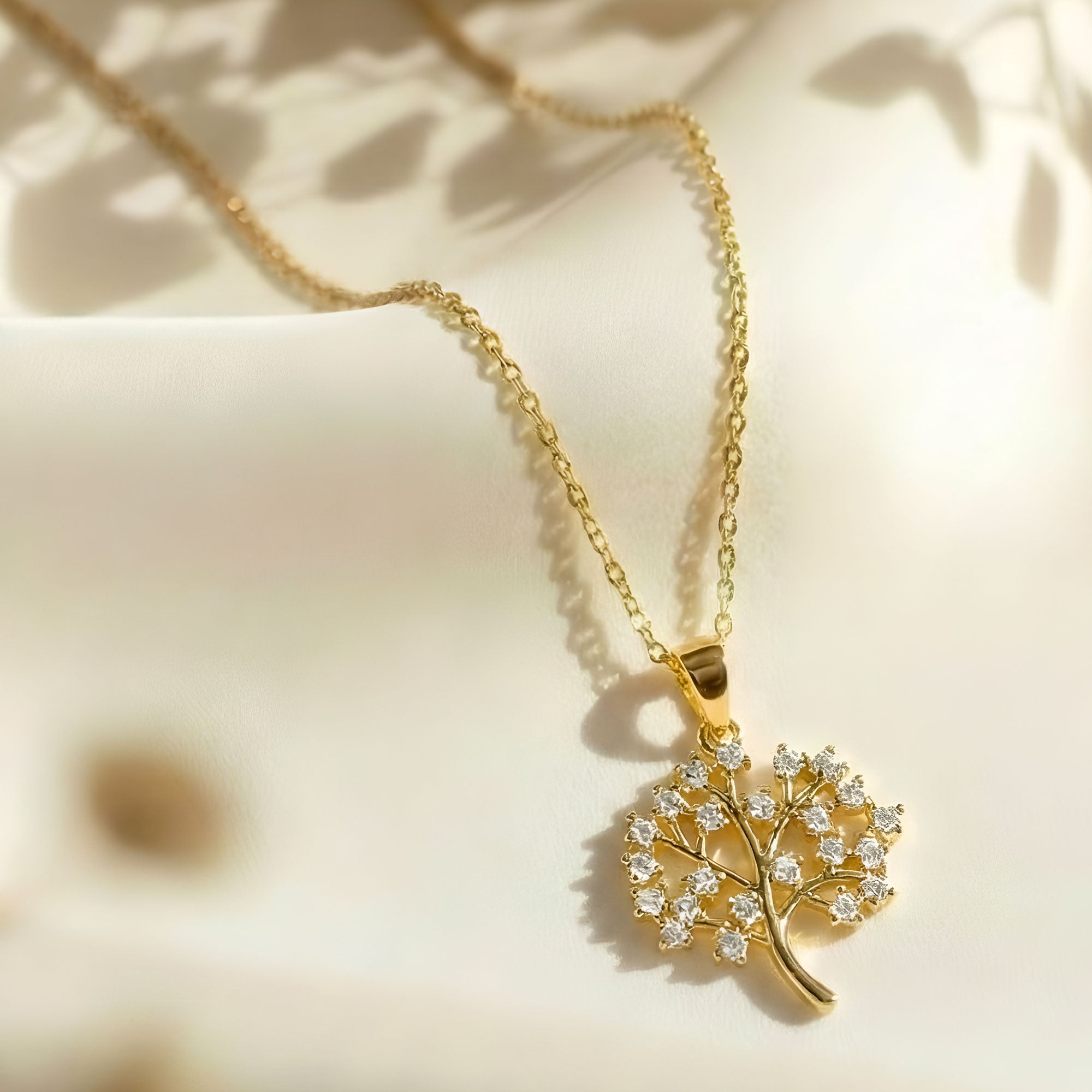 Artklim Gold-Plated Elegant Crystal Tree Anti-Tarnish Pendant Necklace