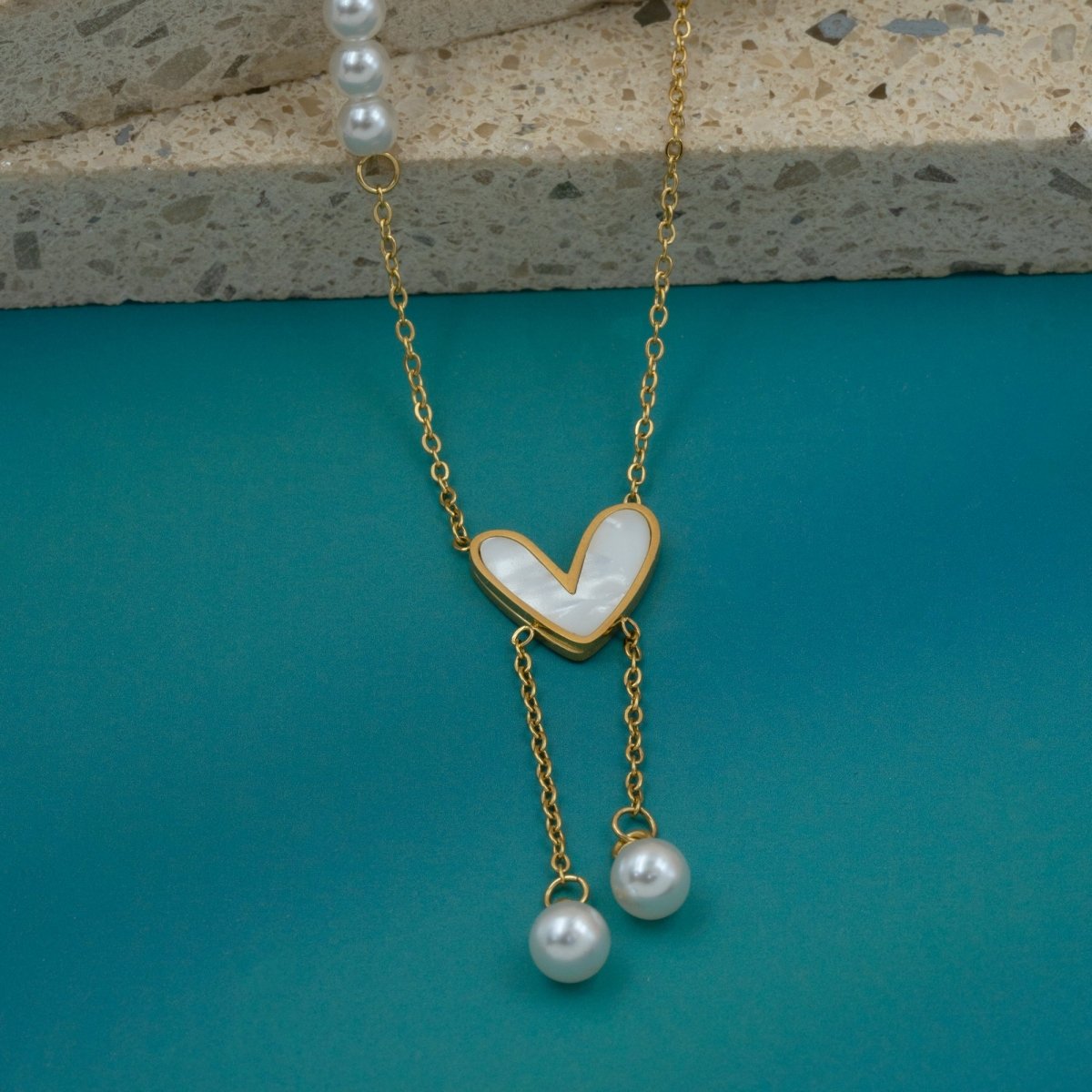 Artklim Gold Plated MOP Heart And Pearl Drop Necklace