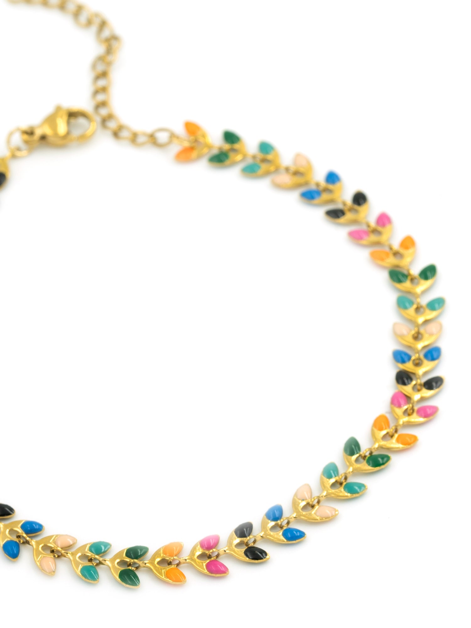 Artklim Gold Plated Multicolor Leaf Chain Anti Tarnish Anklet