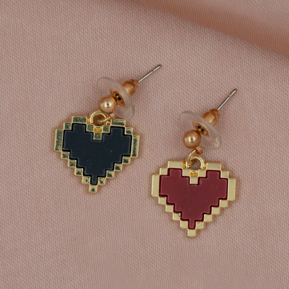 Artklim Black And Red Heart Mismatched Drop Earrings