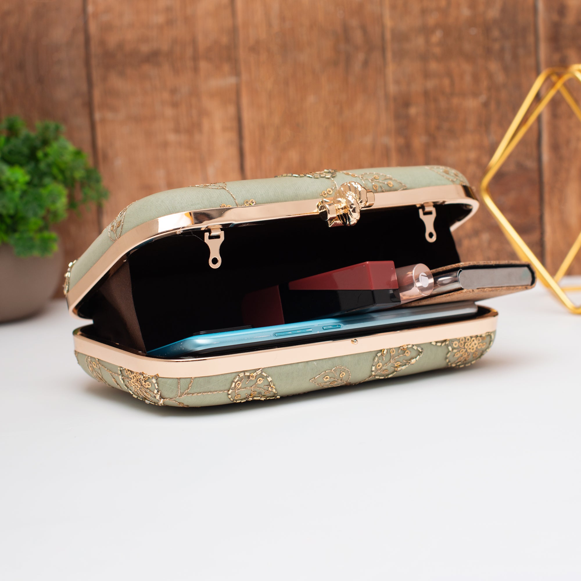 Artklim Royal Olive Pastel Blossom Clutch