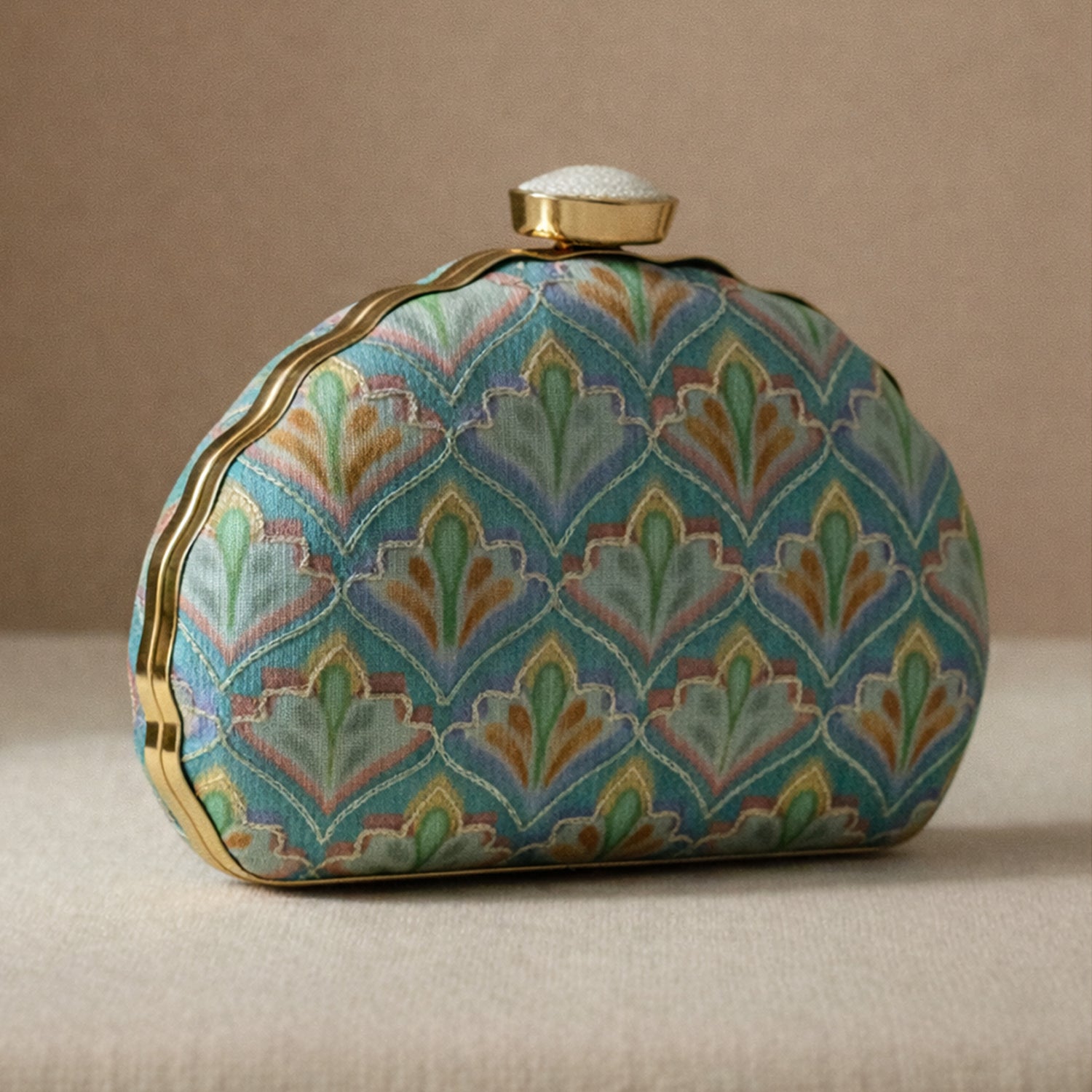 Artklim Blue Patterned Embroidered Clutch