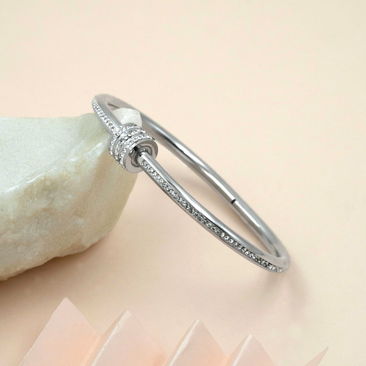 Artklim Silver Plated Elegant Studded Bangle Bracelet