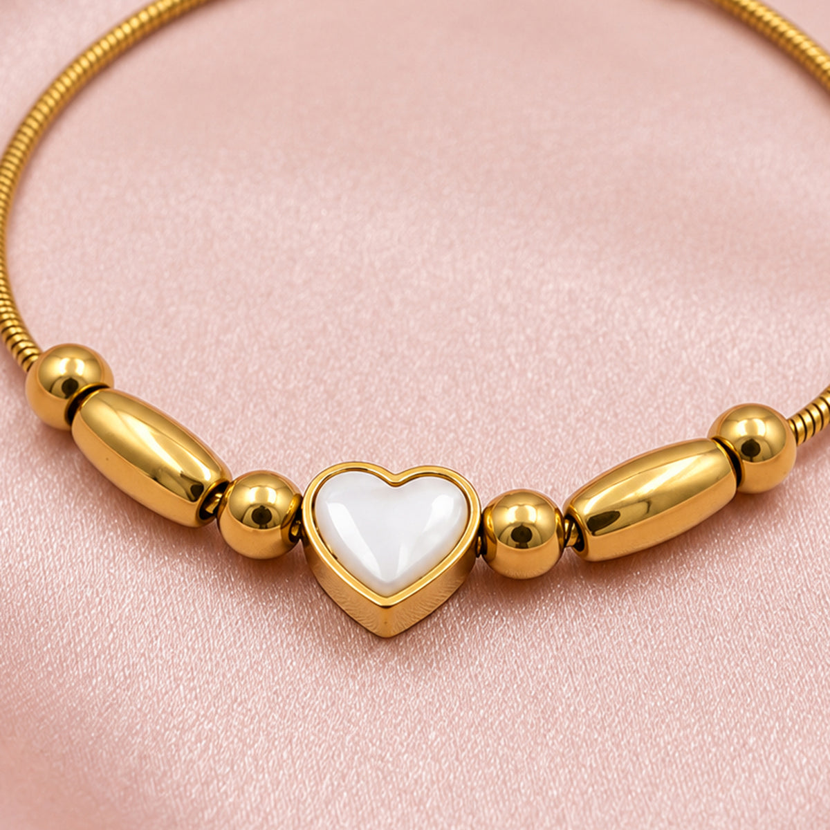 Artklim Luxe Mother of Pearl Heart Gold-Tone Anti-Tarnish Bracelet