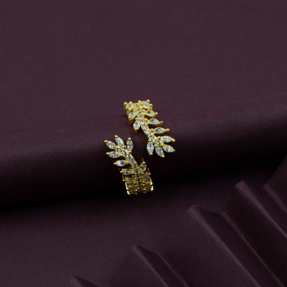 Artklim Studded Leaf Design Gold Plated Ring