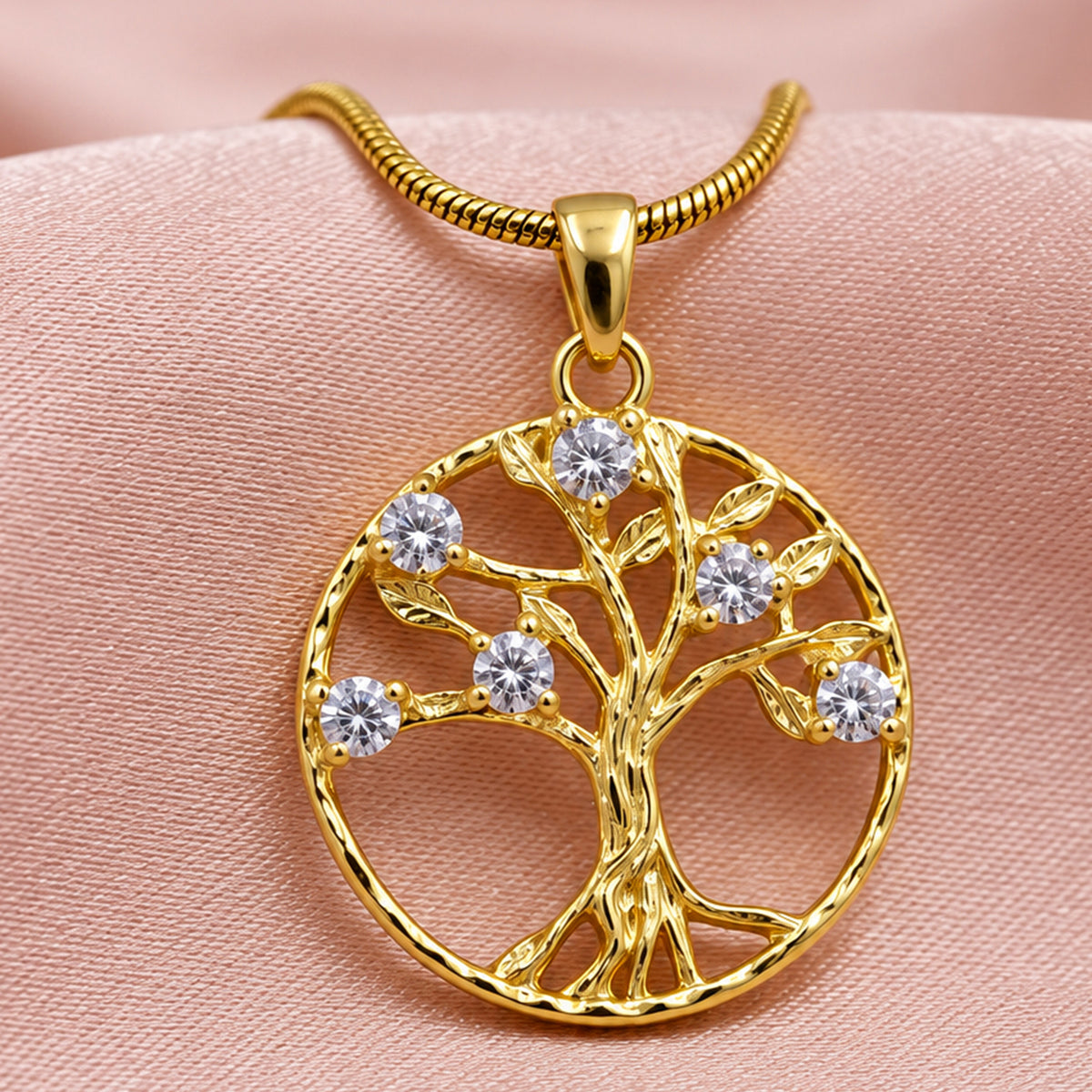 Artklim Elegant Tree of Life Crystal Cut Anti-Tarnish Pendant Necklace