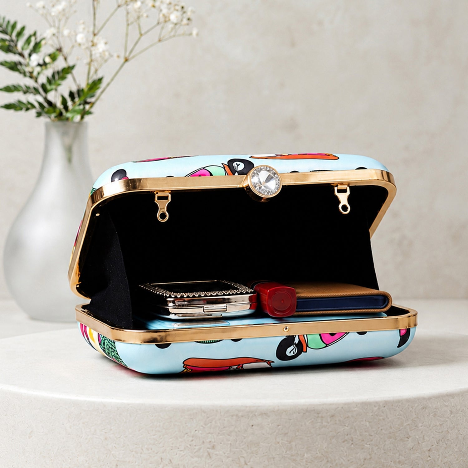 Artklim Blue Auto Rickshaw Printed Women Clutch