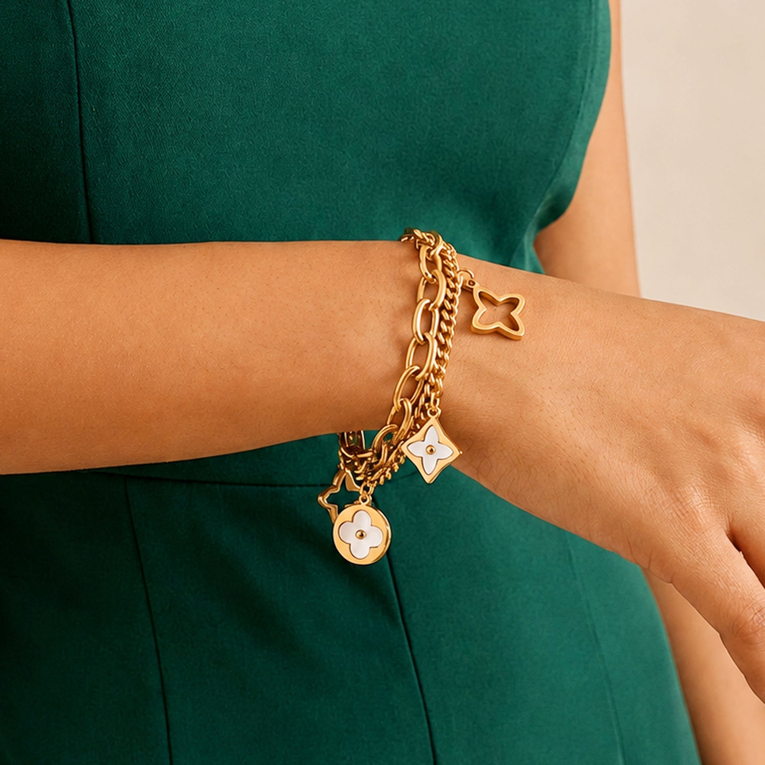 Artklim Golden Butterfly Charm Layered Chain Gold-Tone Anti-Tarnish Bracelet