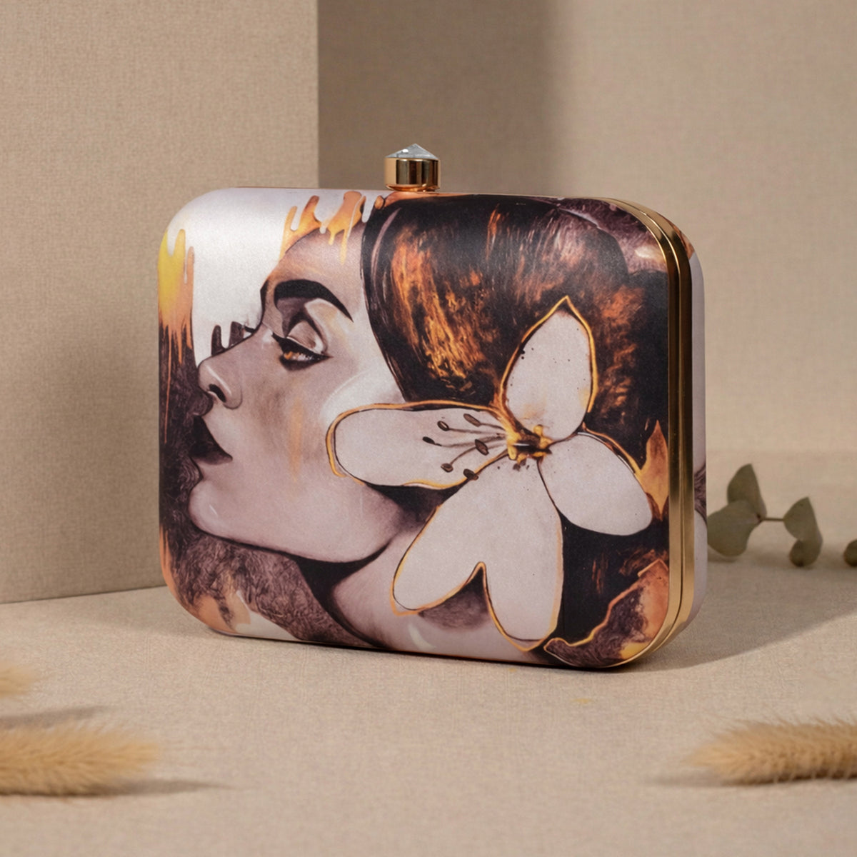 Artklim Elegant Floral Face Printed Clutch