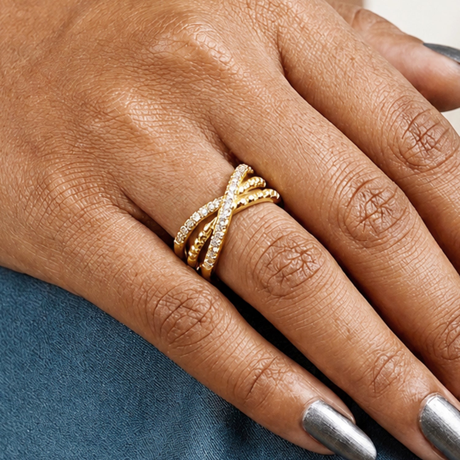 Artklim Minimalist Pavé Edge Gold Anti-Tarnish Ring