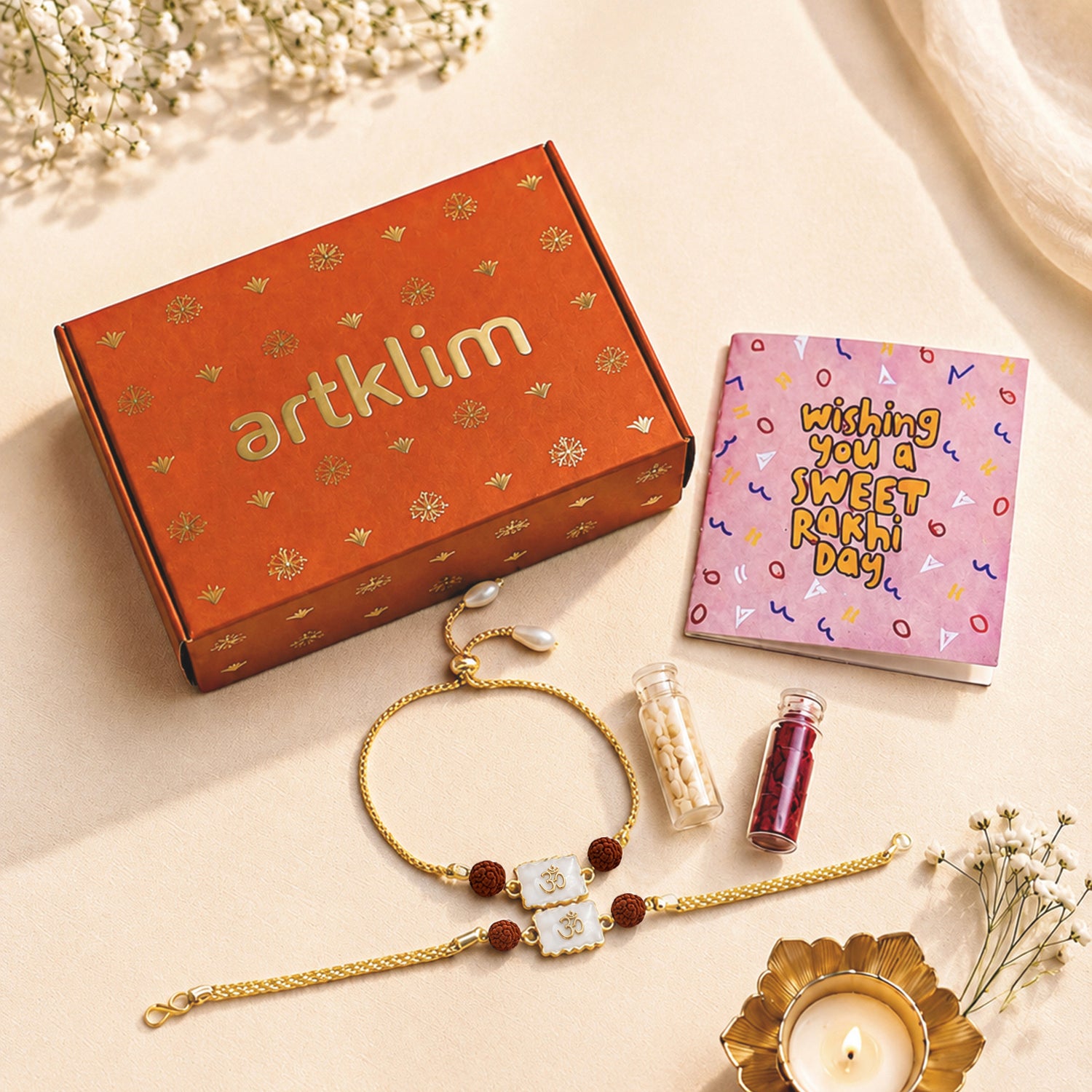 Artklim Om Rudraksha Bhaiya Bhabhi Rakhi Pair