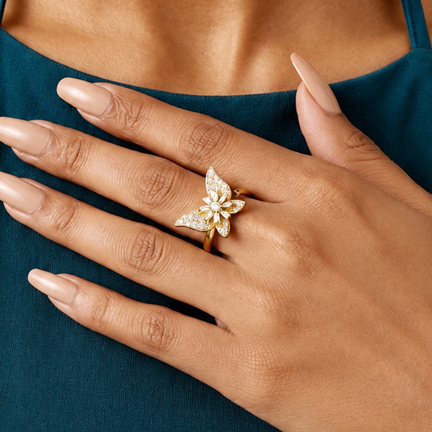 Artklim Gold Revolving Butterfly Sparkle Adjustable Anti-Tarnish Copper Ring